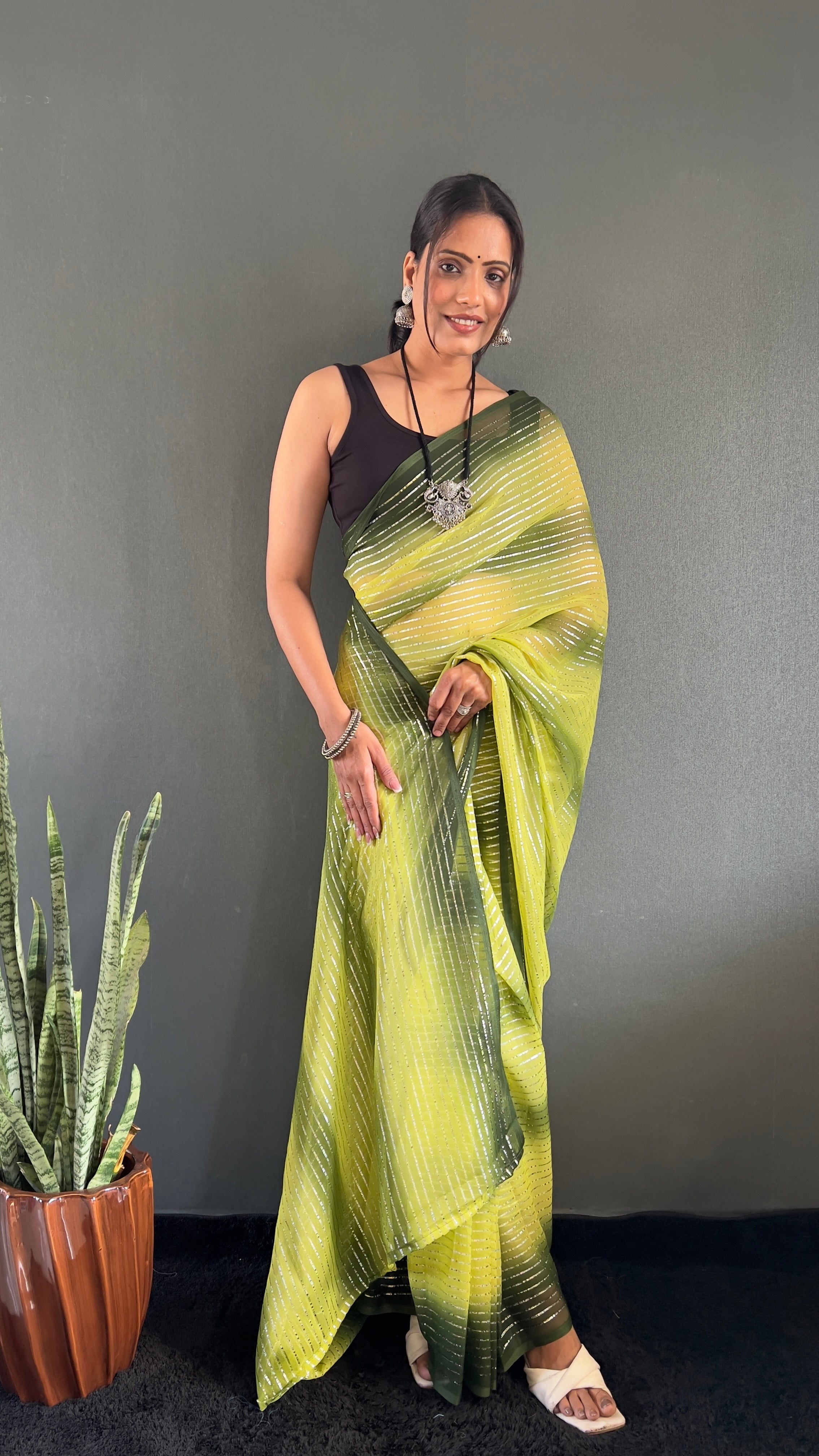 Gemma One Minute Ready To Wear Dual Yellow Shade Saree With Unstiched Blouse