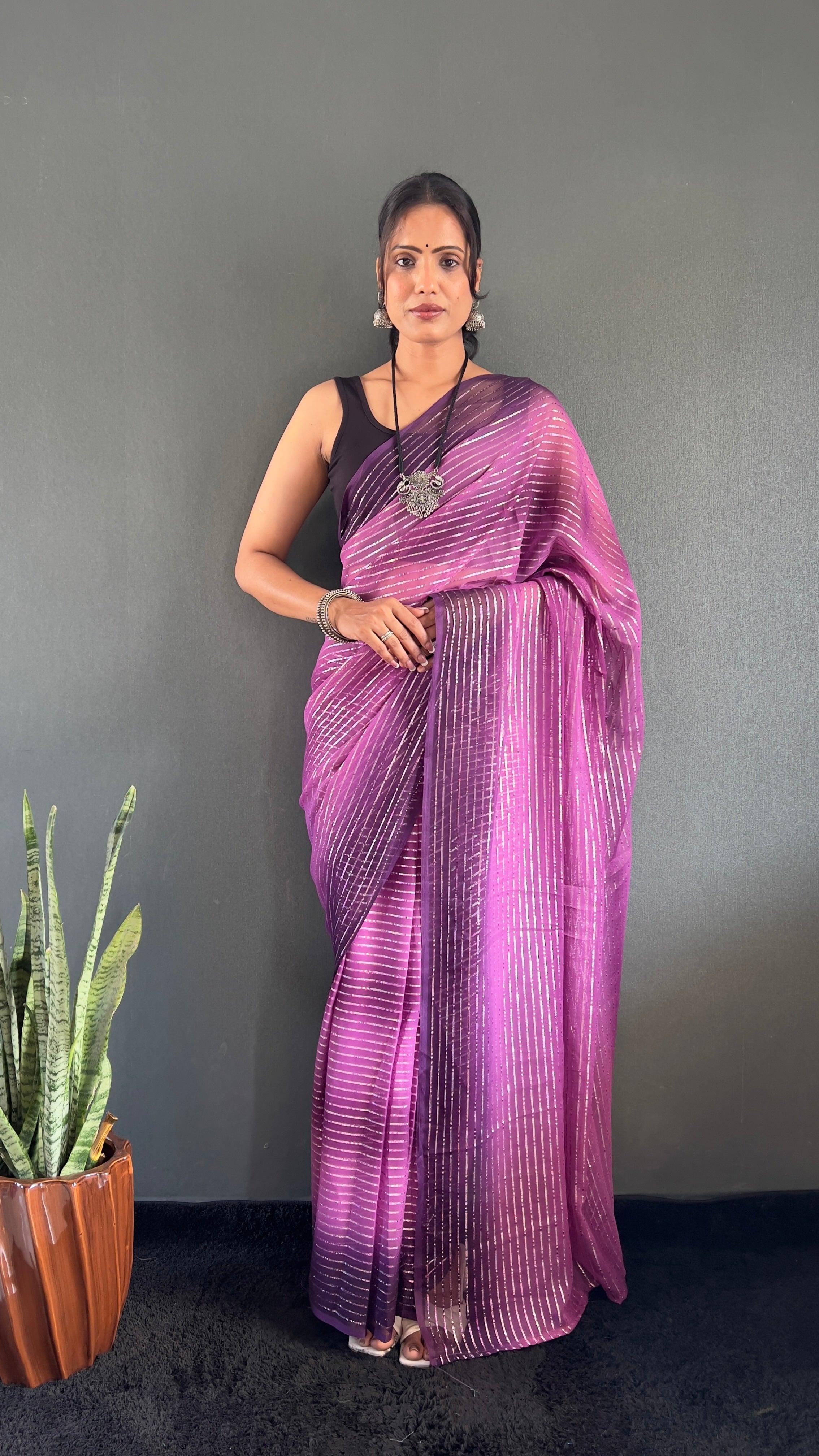 Gemma One Minute Ready To Wear Dual Wine Shade Saree With Unstiched Blouse