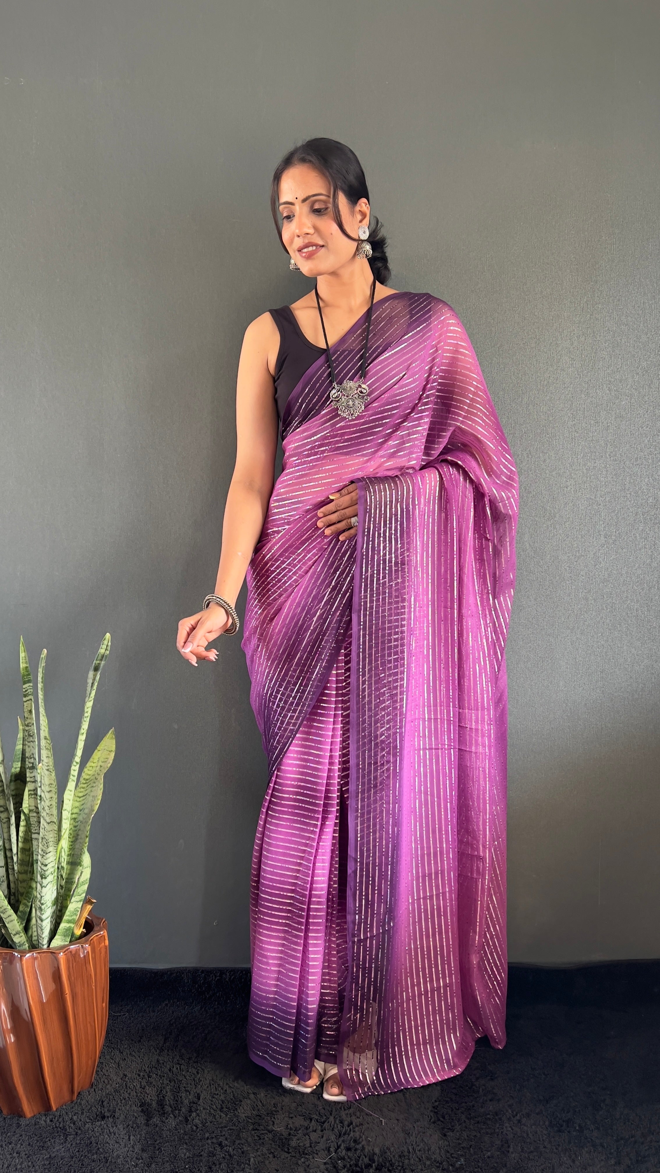 Gemma One Minute Ready To Wear Dual Wine Shade Saree With Unstiched Blouse