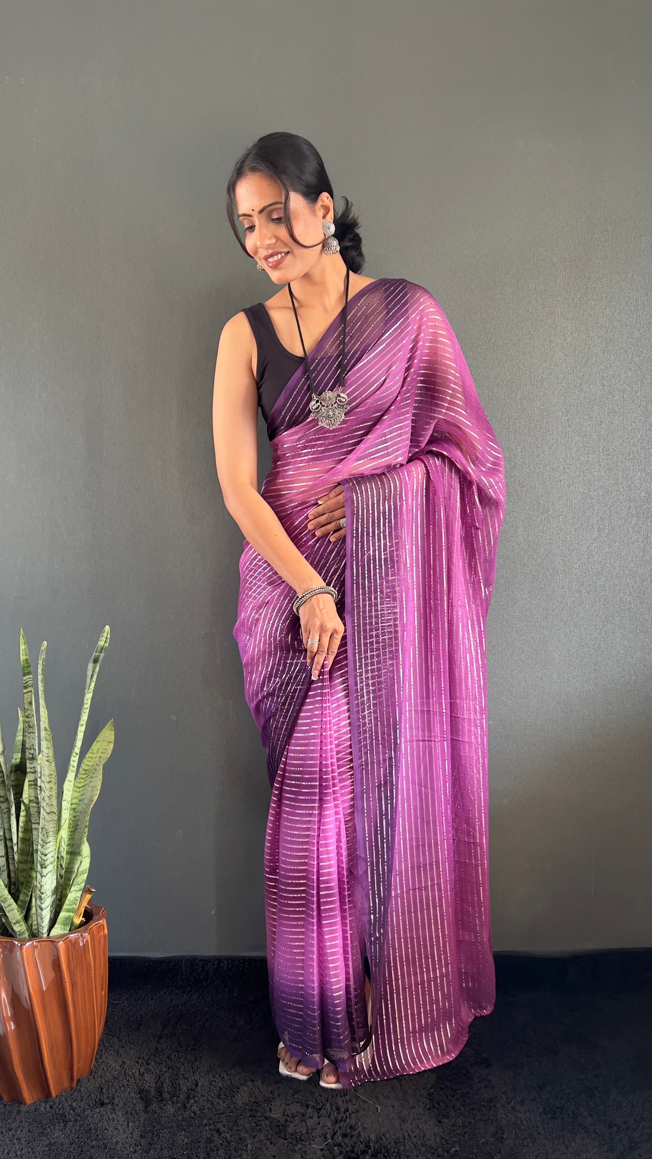 Gemma One Minute Ready To Wear Dual Wine Shade Saree With Unstiched Blouse