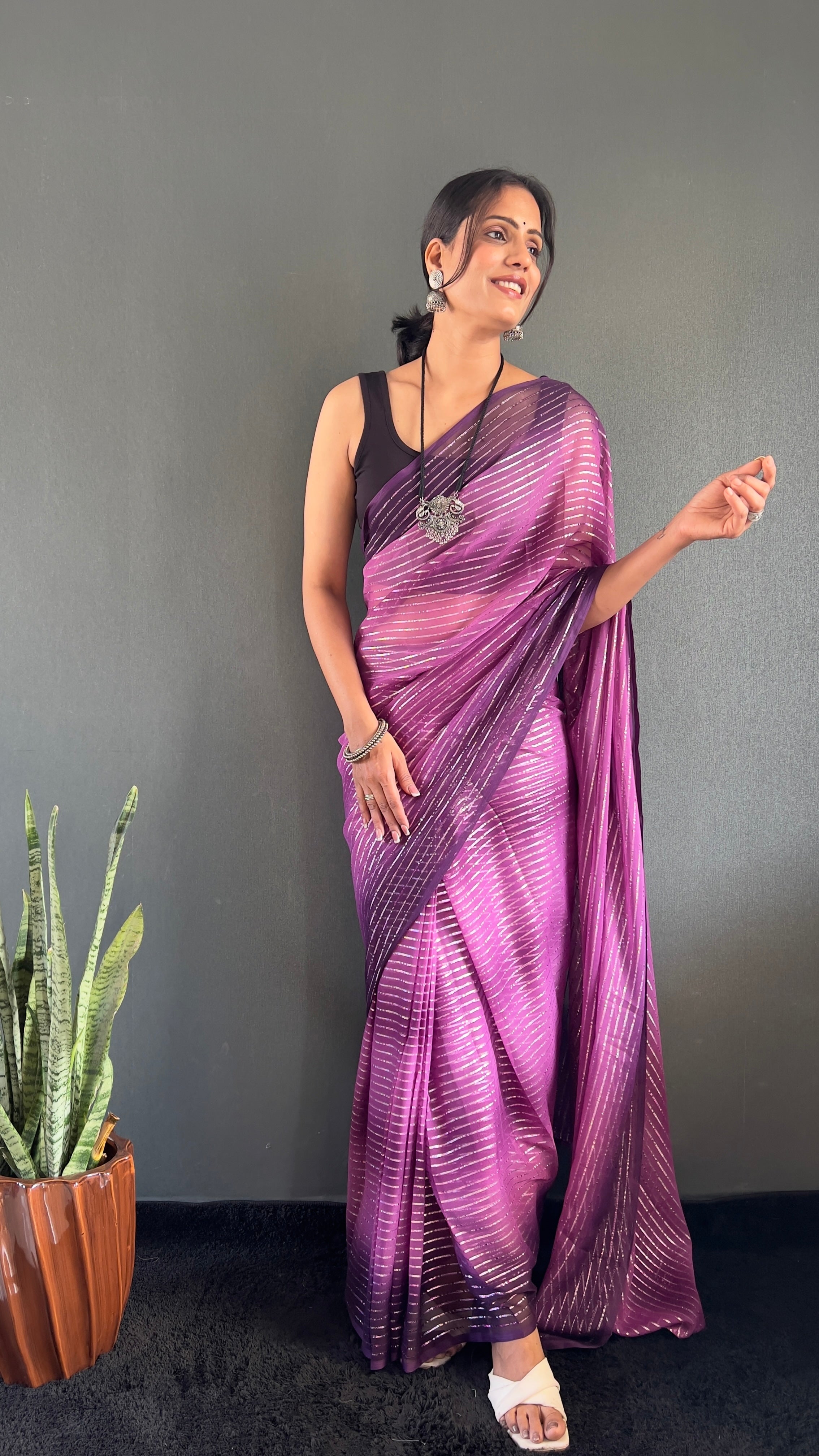 Gemma One Minute Ready To Wear Dual Wine Shade Saree With Unstiched Blouse