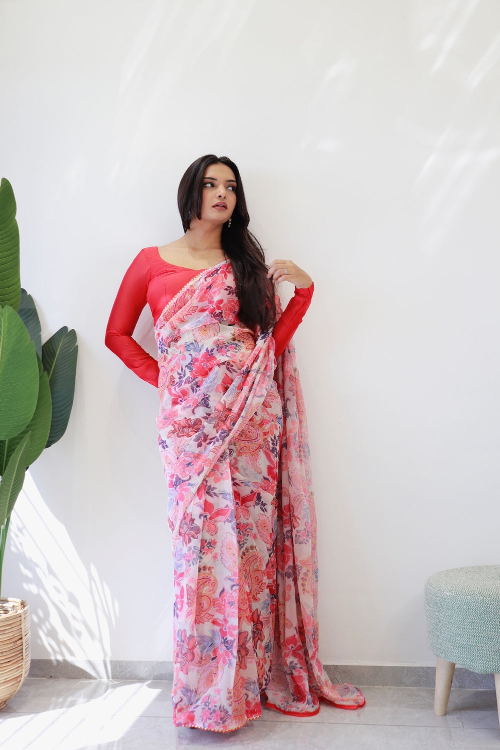 One Minute Ready To Wear Rose Garden Pure Soft Georgette Silk Saree