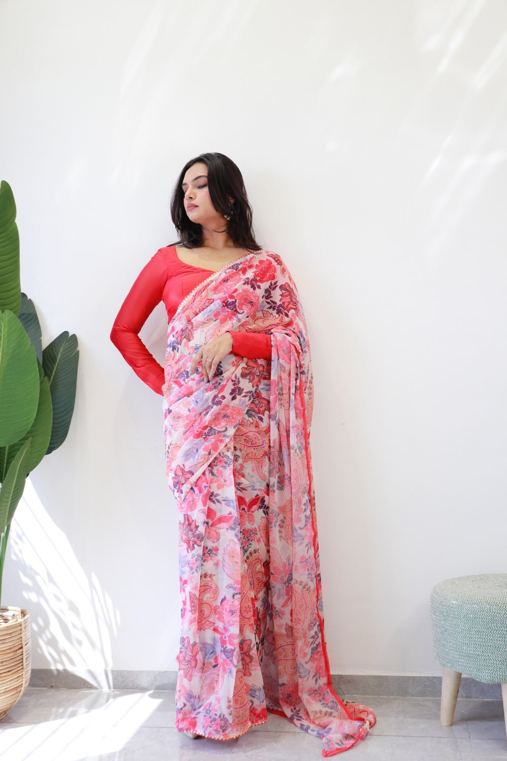 One Minute Ready To Wear Rose Garden Pure Soft Georgette Silk Saree