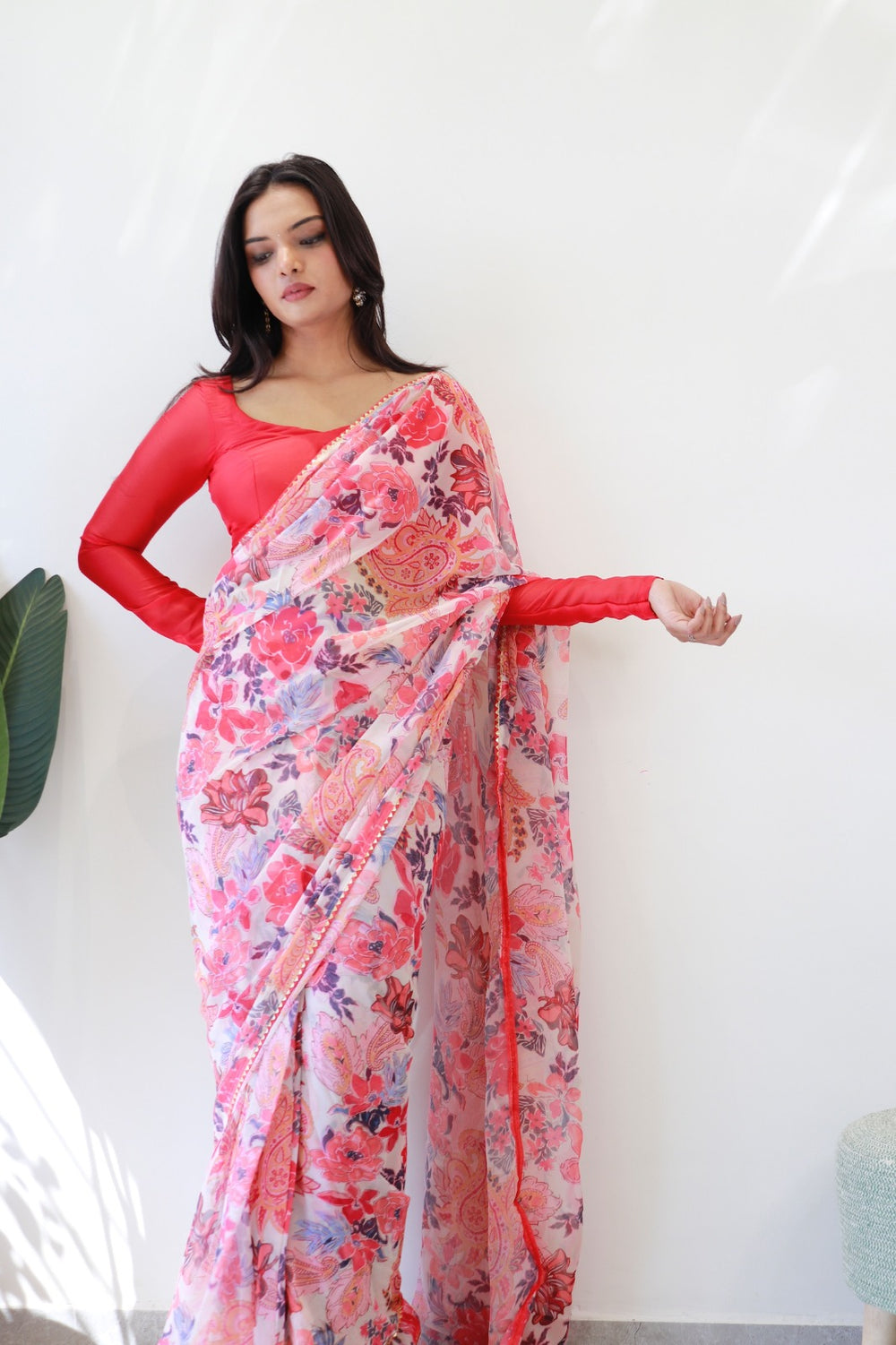 One Minute Ready To Wear Rose Garden Pure Soft Georgette Silk Saree