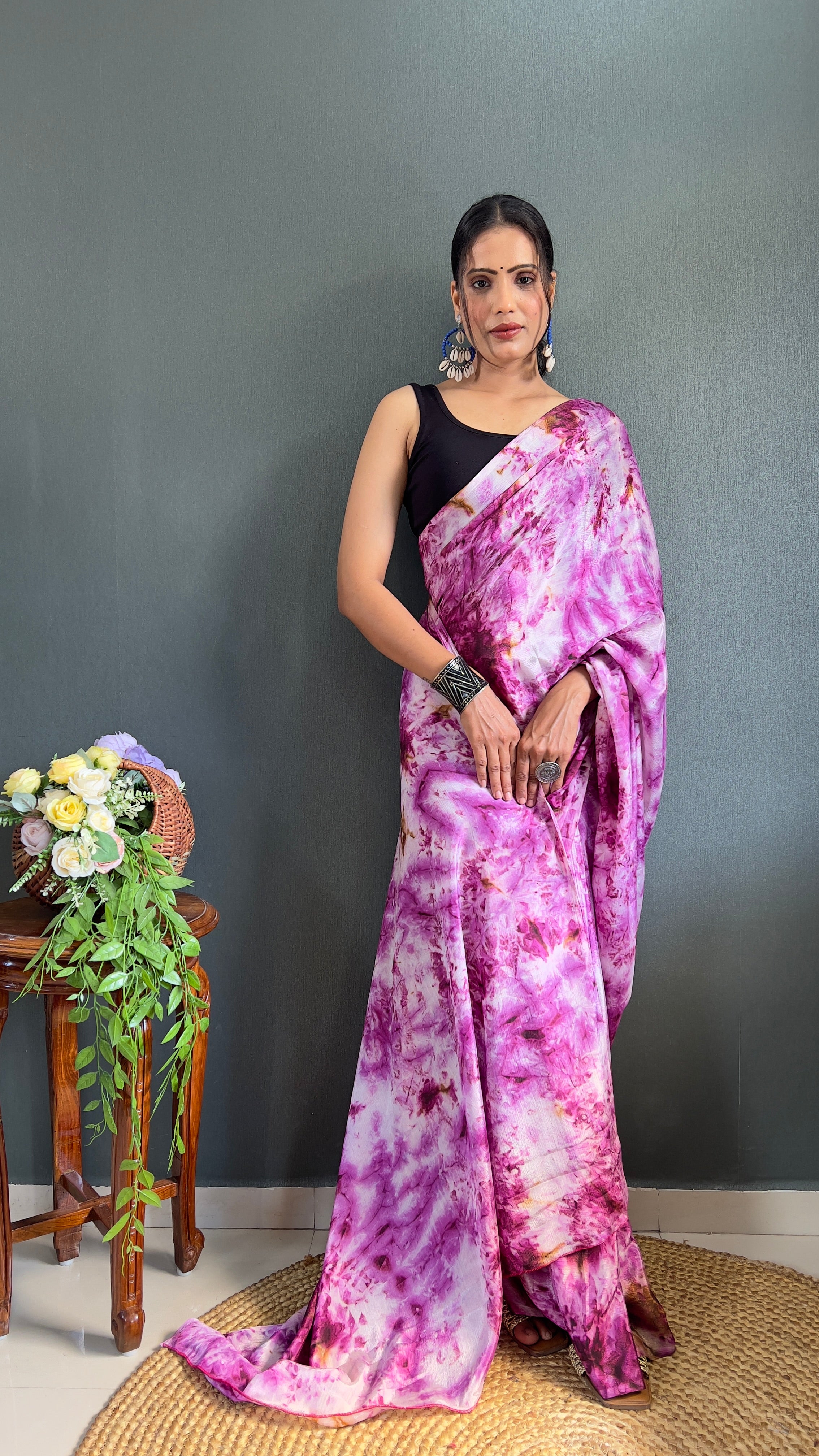 Kalar One Minute Ready To Wear Purple-White Saree With Unstiched Blouse