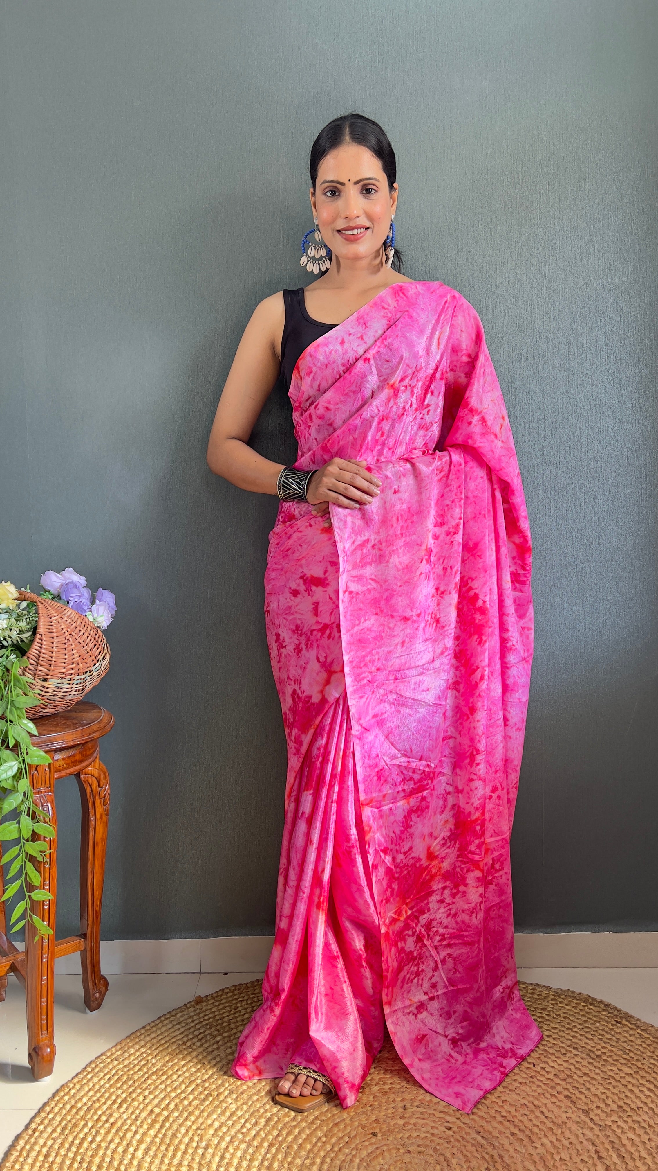 Kalar One Minute Ready To Wear Pink-Red Saree With Unstiched Blouse