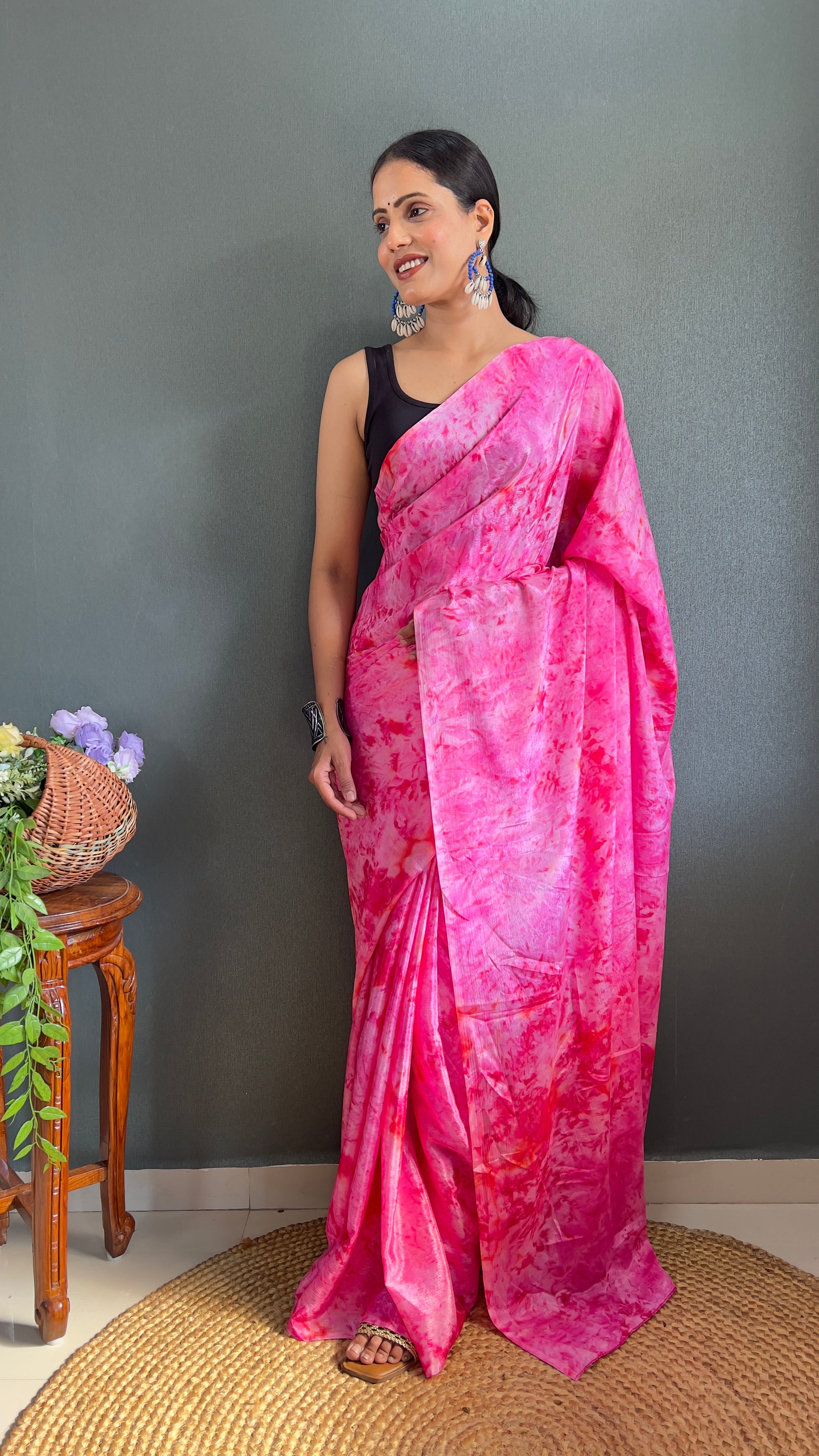 Kalar One Minute Ready To Wear Pink-Red Saree With Unstiched Blouse