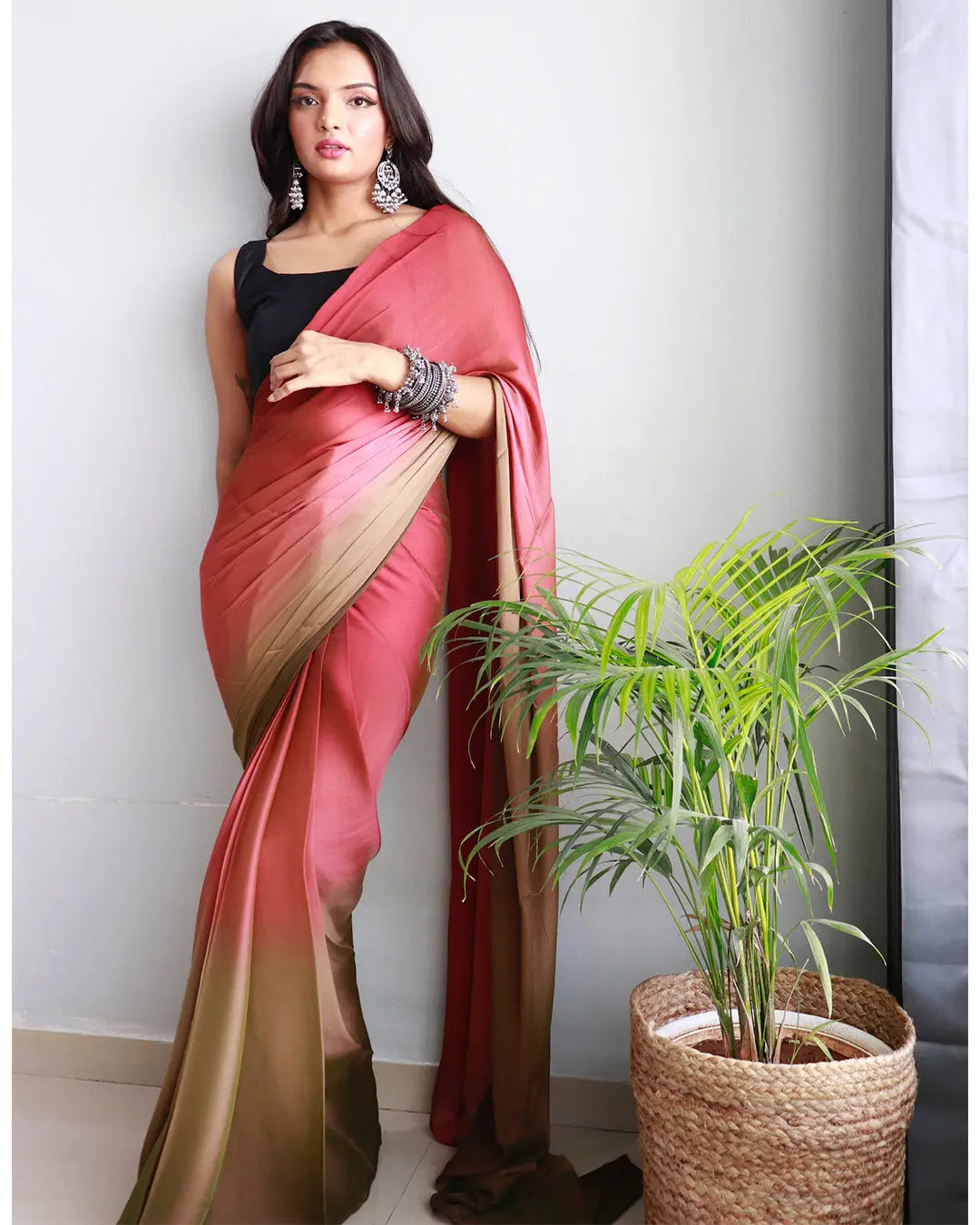 One Minute Ready to Wear New Looking Red violet   Saree Divashree