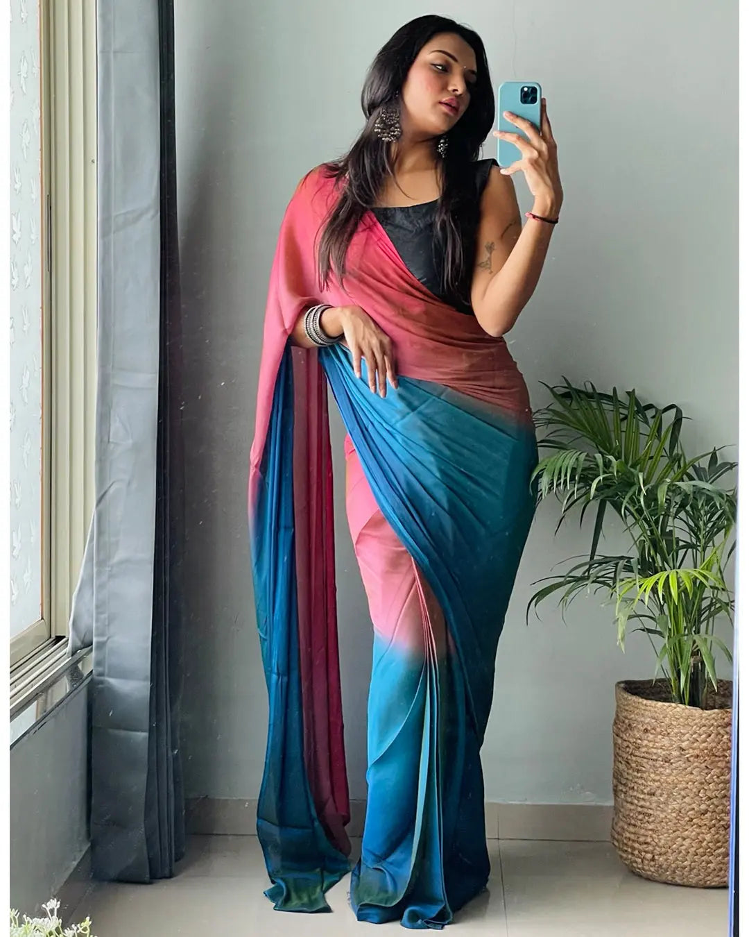 One Minute Ready to Wear New Looking Rainbow Saree Divashree