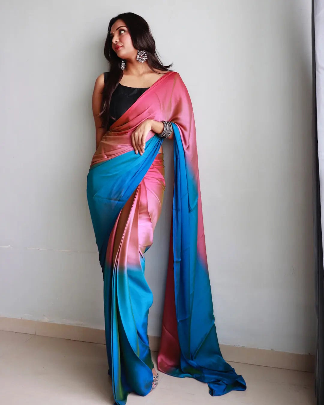 One Minute Ready to Wear New Looking Rainbow Saree Divashree