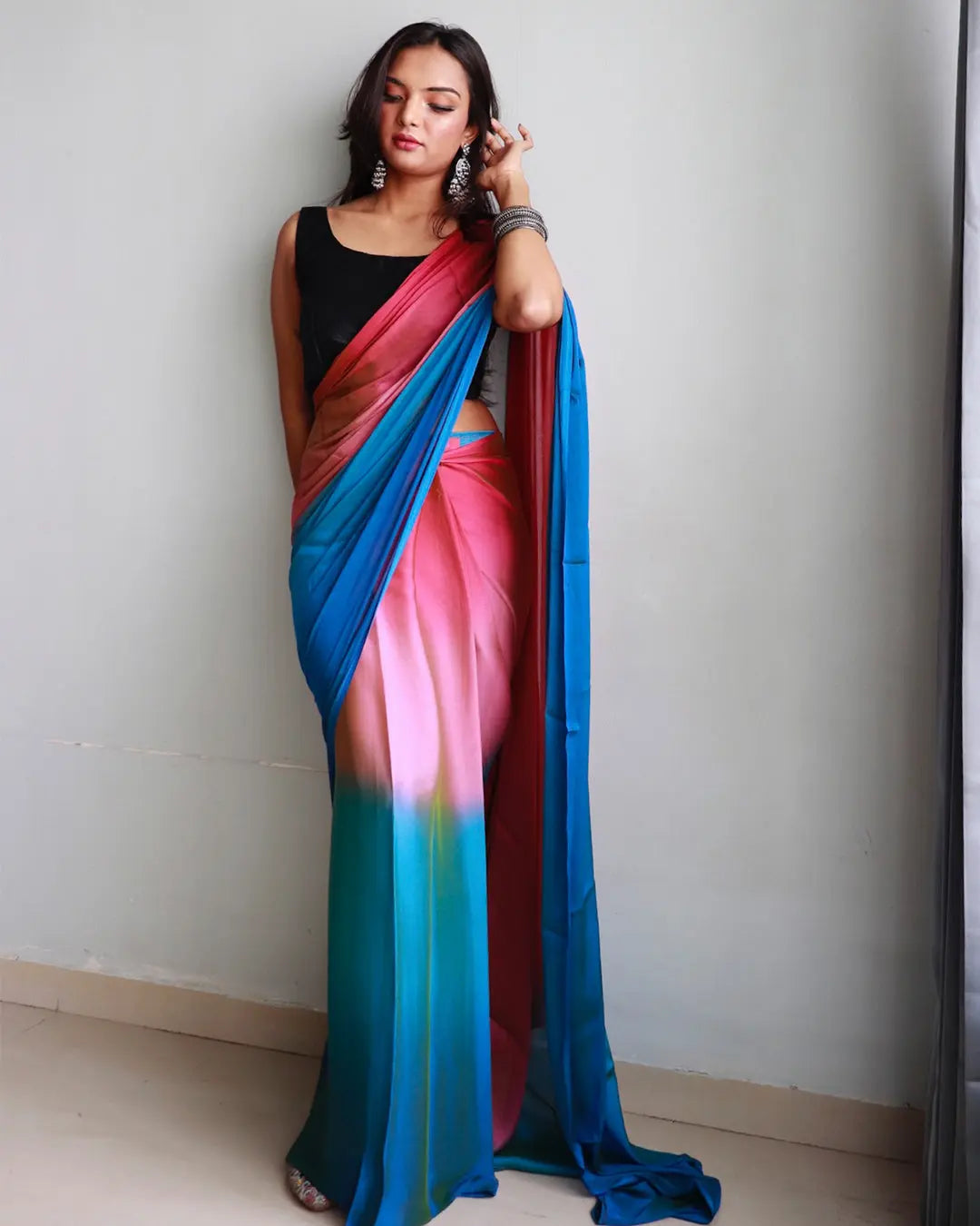 One Minute Ready to Wear New Looking Rainbow Saree Divashree