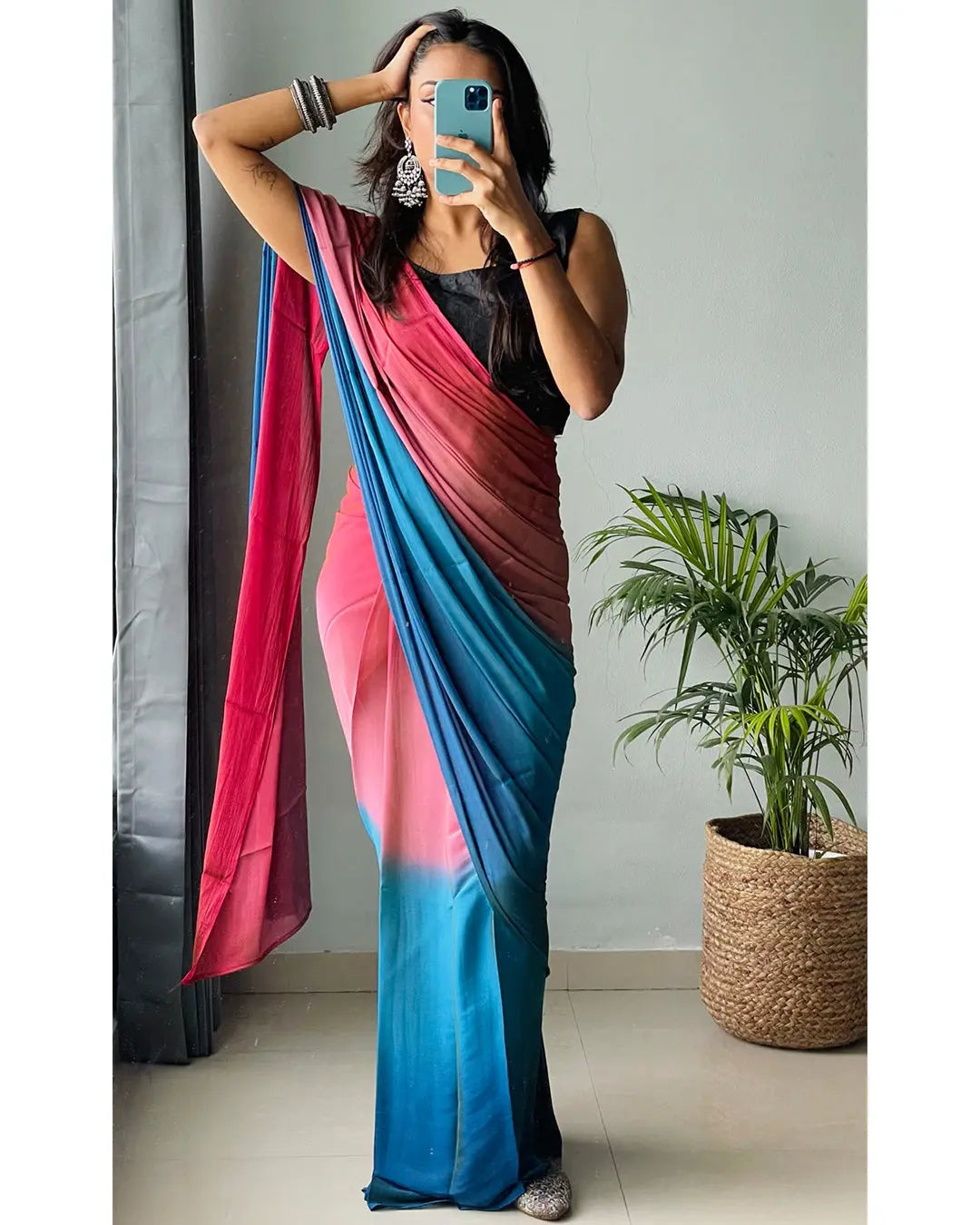 One Minute Ready to Wear New Looking Rainbow Saree Divashree