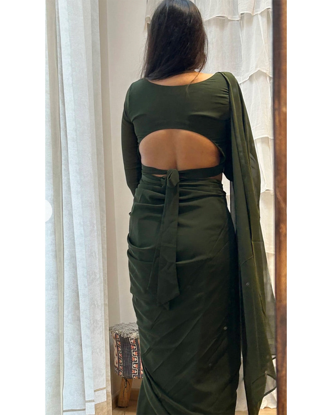 One Minute Ready to Wear Premium Fox Georgette Dark Green Saree