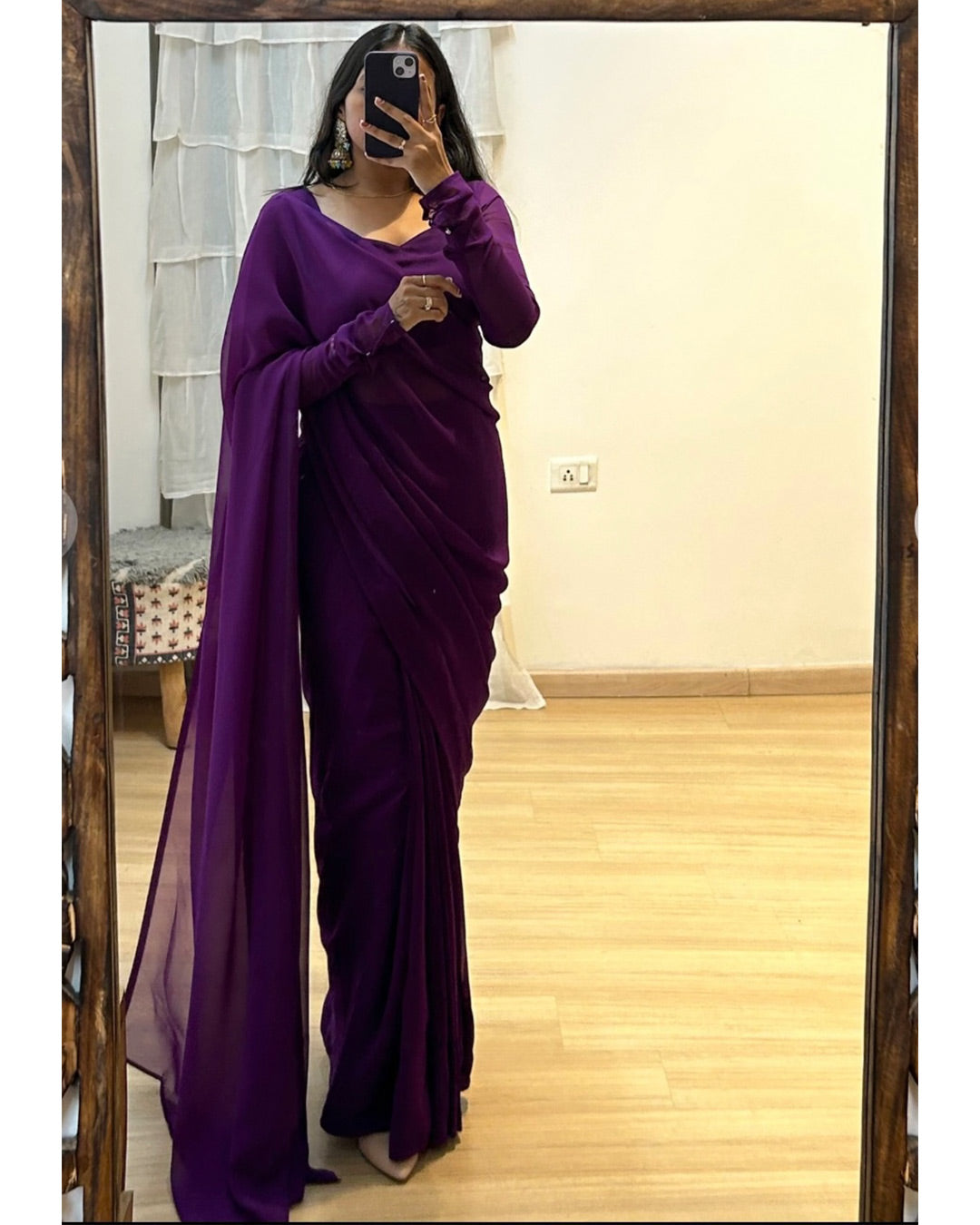 One Minute Ready to Wear Premium Fox Georgette Purple Saree