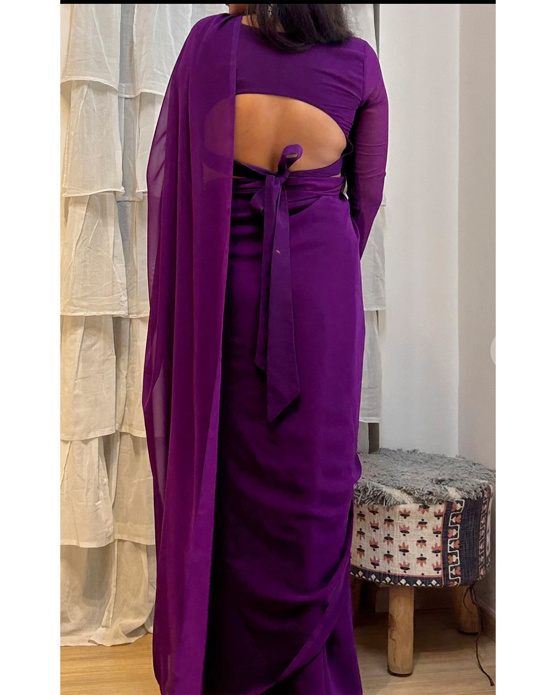 One Minute Ready to Wear Premium Fox Georgette Purple Saree