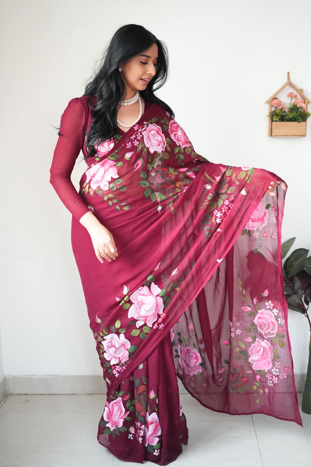 One Minute Ready To Wear Floral Elegance Pure Soft Georgette Silk Saree