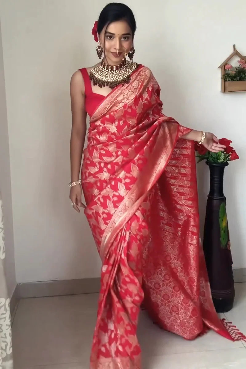 One Minute Ready To Wear Cherry Blossom Georgette Silk Saree