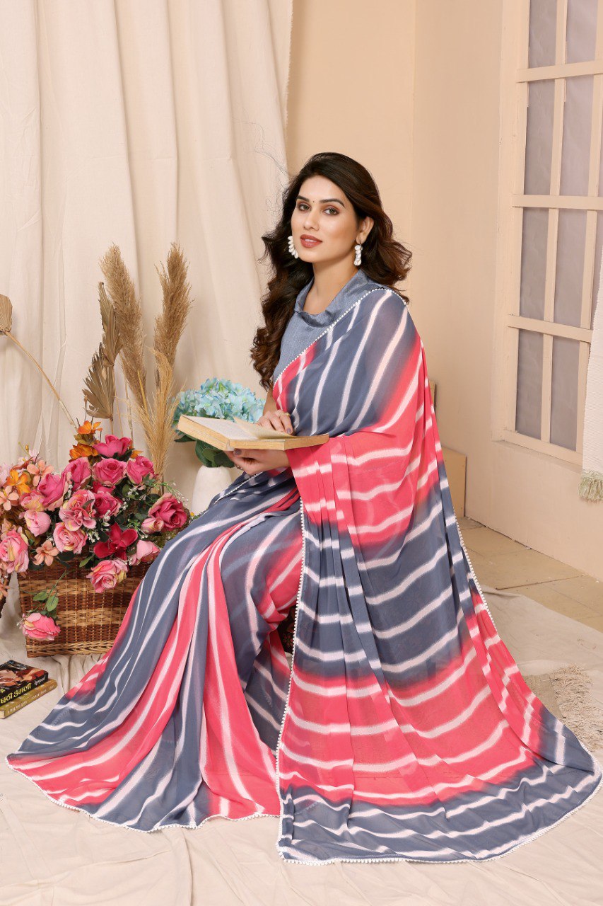 One Minute Ready To Wear Rose Quartz Elegance Pure Soft Georgette Silk Saree