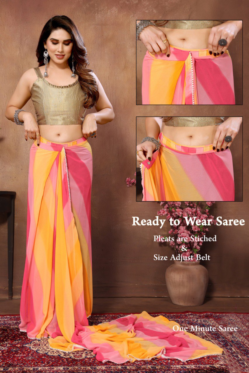 One Minute Ready To Wear  Graceful Pure Soft Georgette Silk Saree