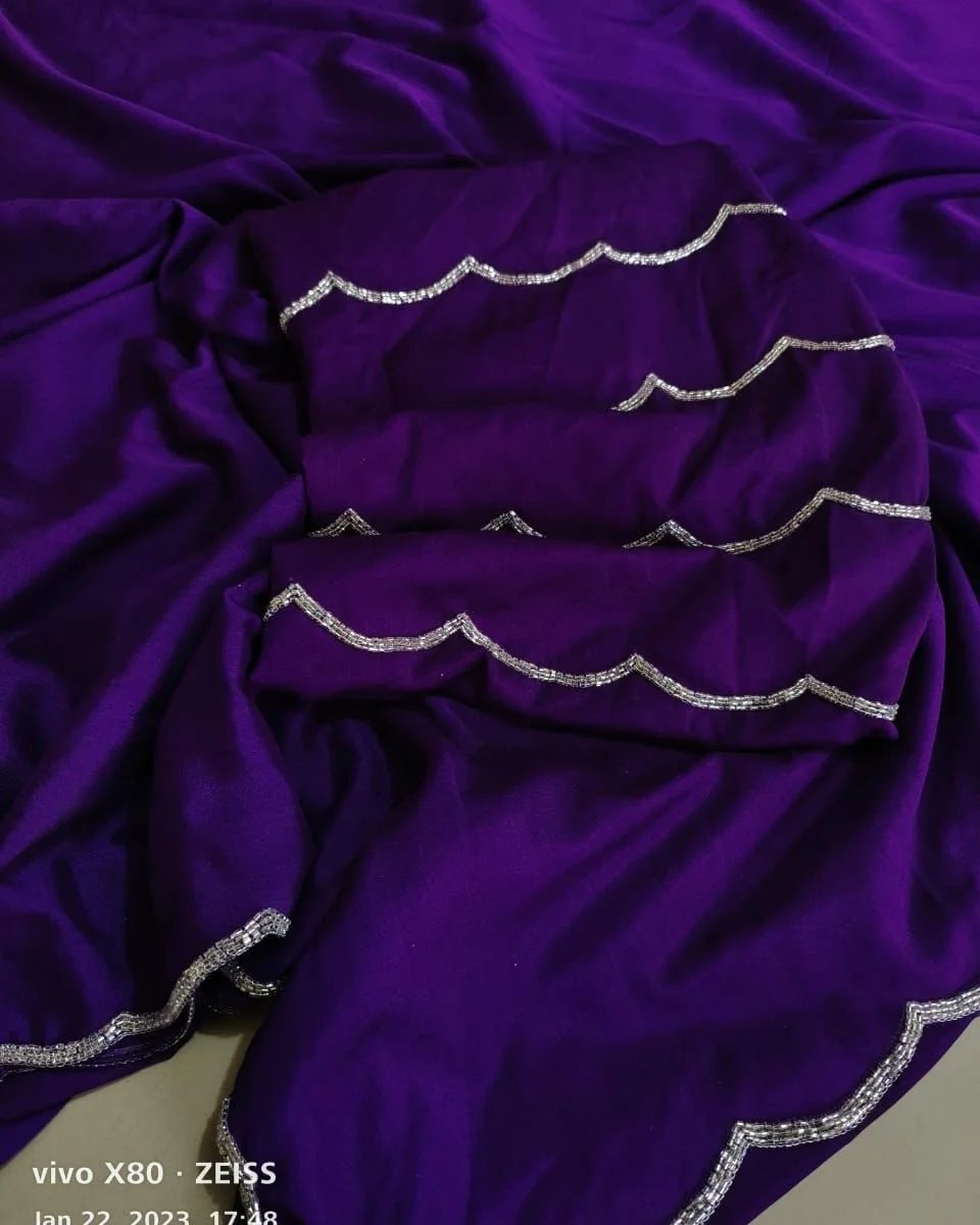 One Minute Ready To Wear Exquisite Purple Pure Soft Georgette Silk Saree with Stitch Blouse