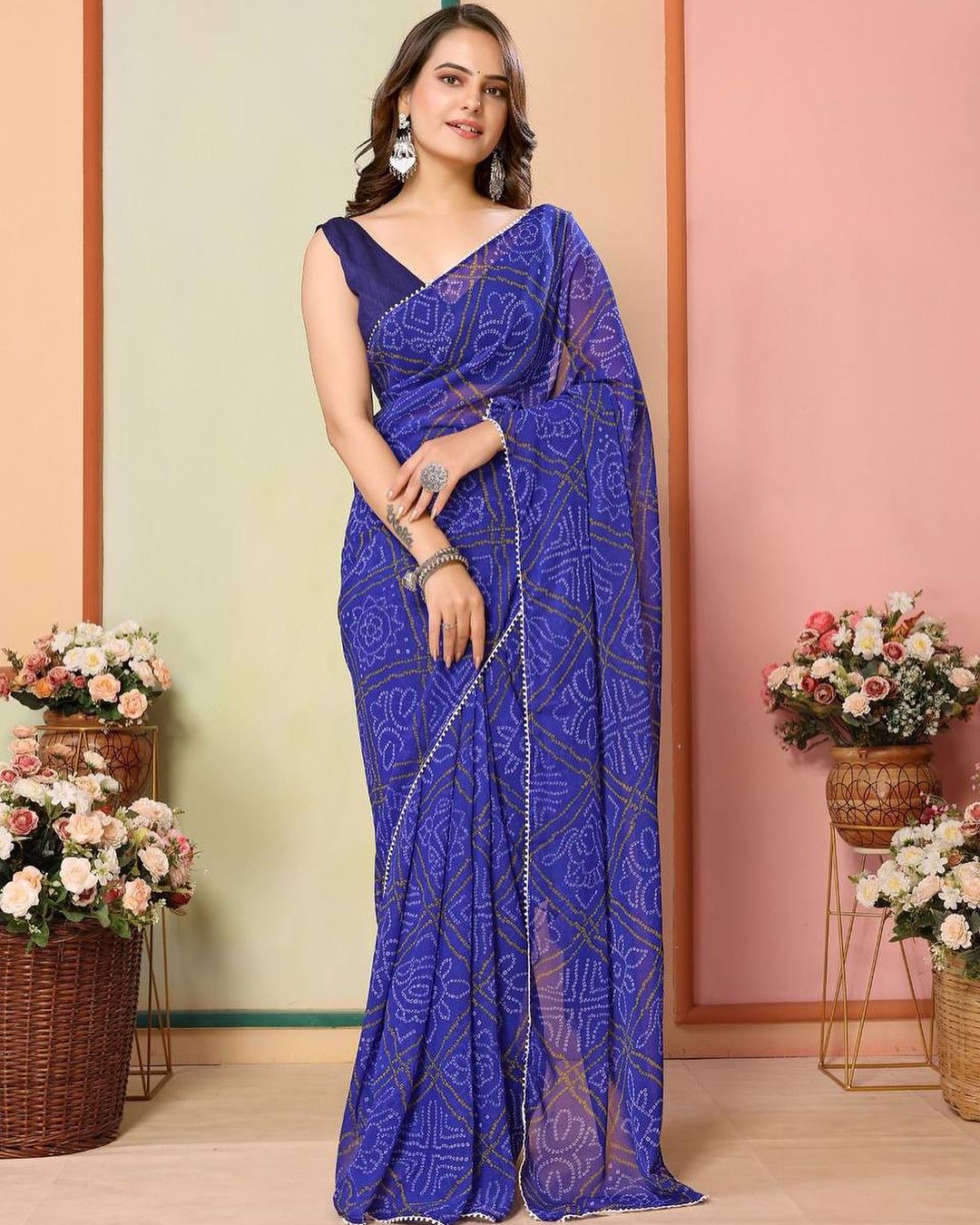 One Minute Ready To Wear Cobalt Cascade Soft Georgette Silk Saree