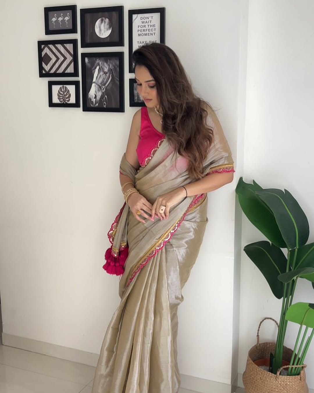New Beautiful Fancy Designer Rosé Drape Saree with unstich blouse
