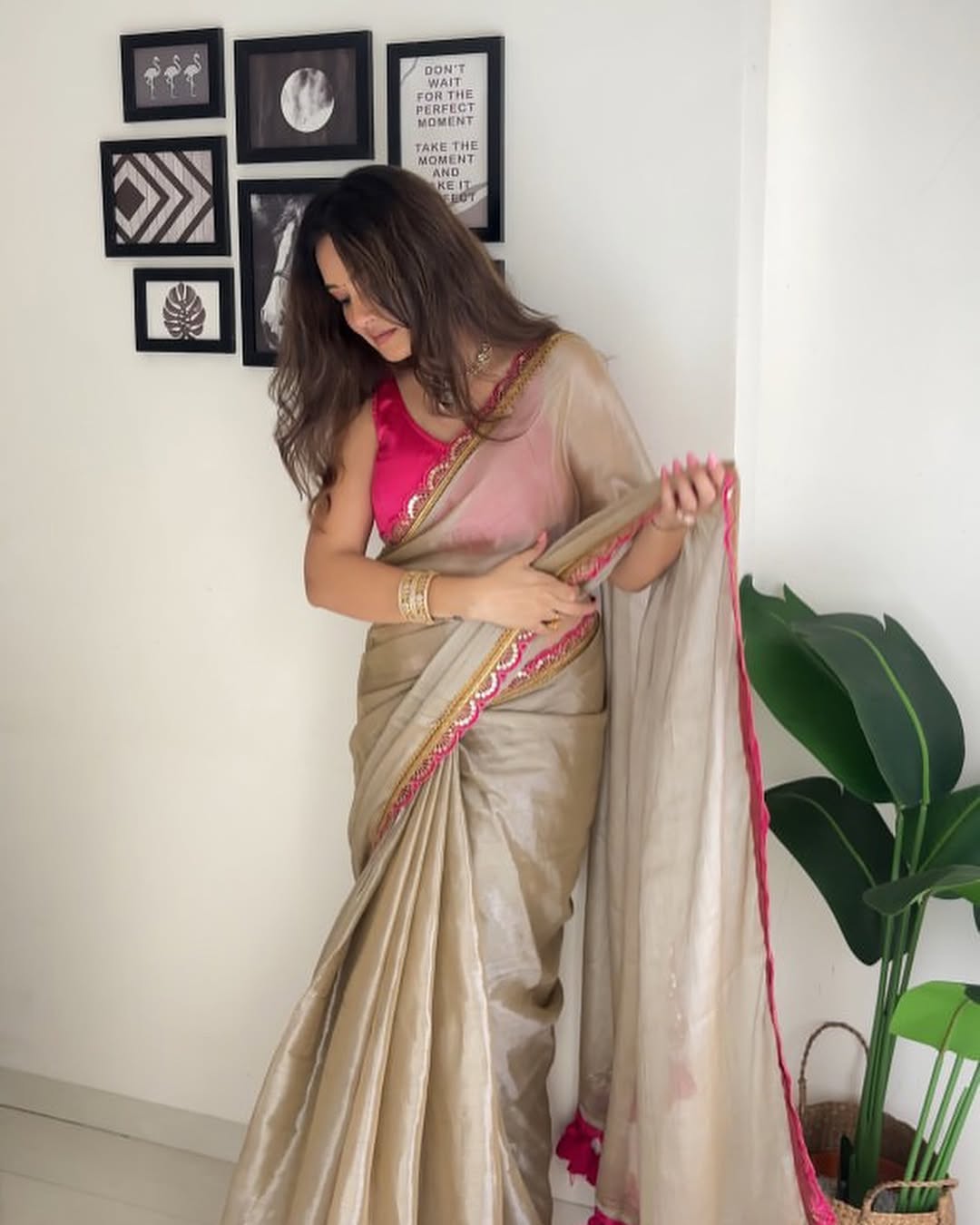 New Beautiful Fancy Designer Rosé Drape Saree with unstich blouse