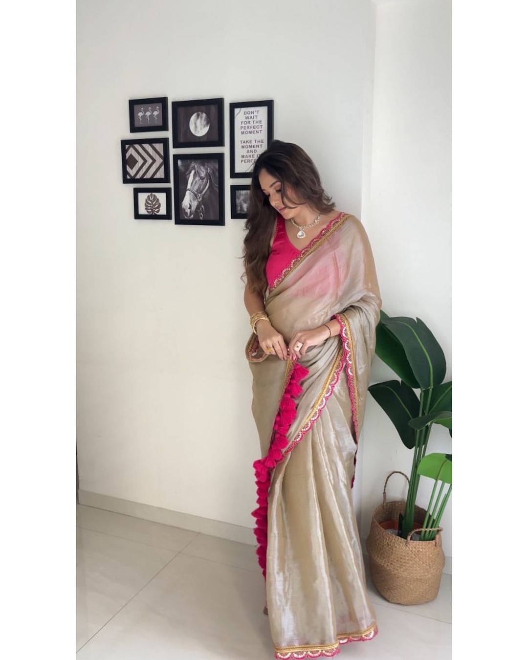 New Beautiful Fancy Designer Rosé Drape Saree with unstich blouse