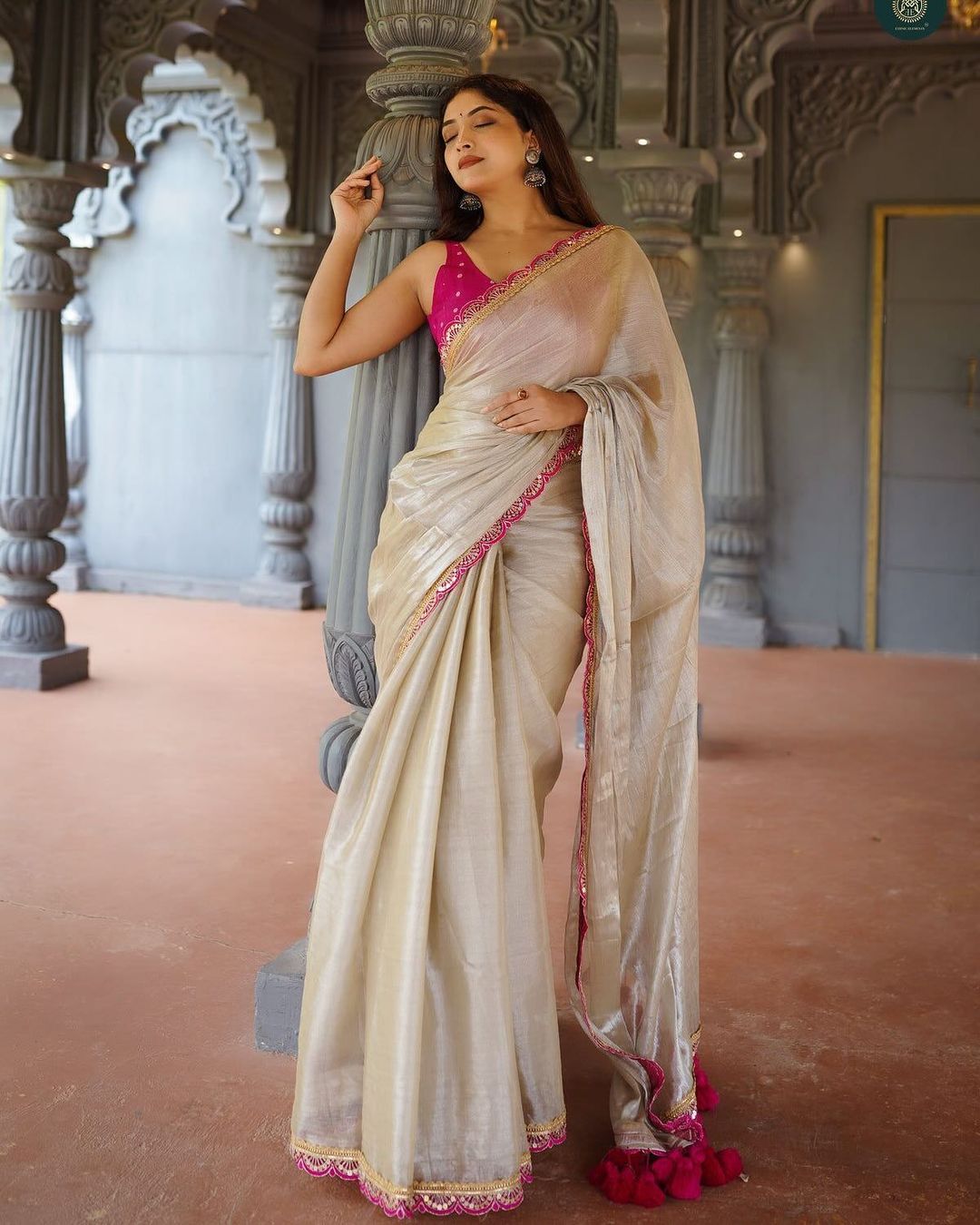 New Beautiful Fancy Designer Rosé Drape Saree with unstich blouse