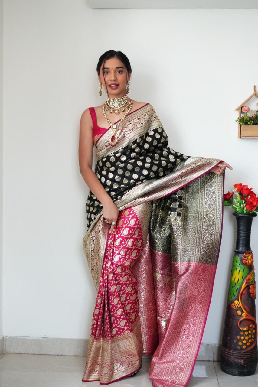 One Minute Ready To Wear NoirPink EleganceBanarasi Silk Saree