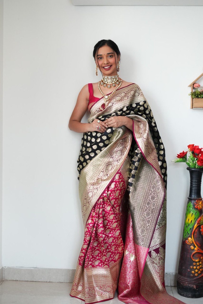 One Minute Ready To Wear NoirPink EleganceBanarasi Silk Saree