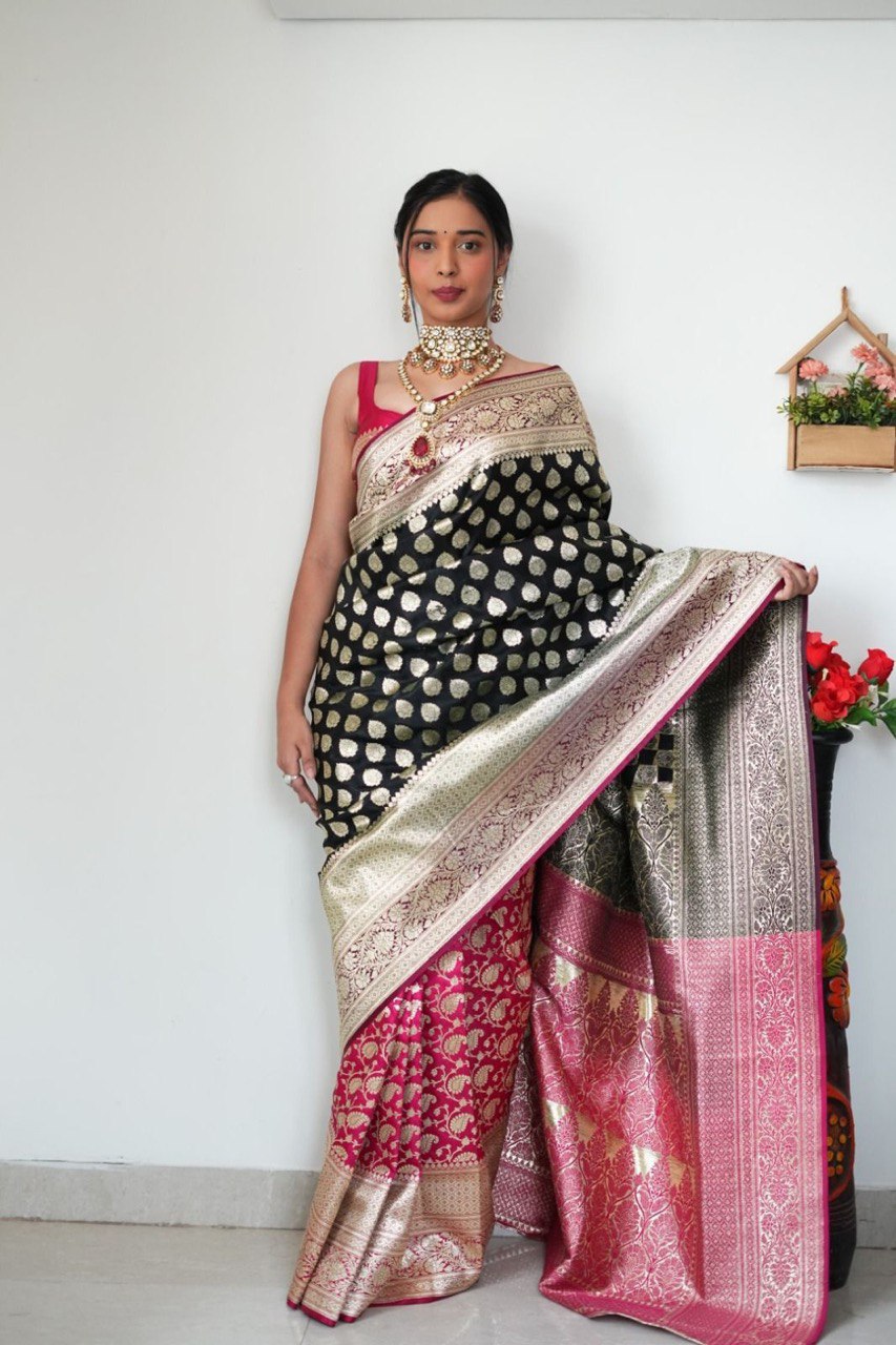 One Minute Ready To Wear NoirPink EleganceBanarasi Silk Saree