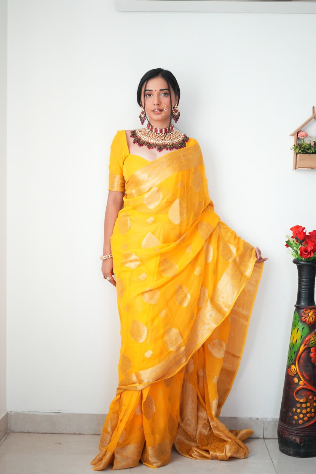 One Minute Ready To Wear pure soft cotton silk all-over jari patta design stunning jacquard border Saree