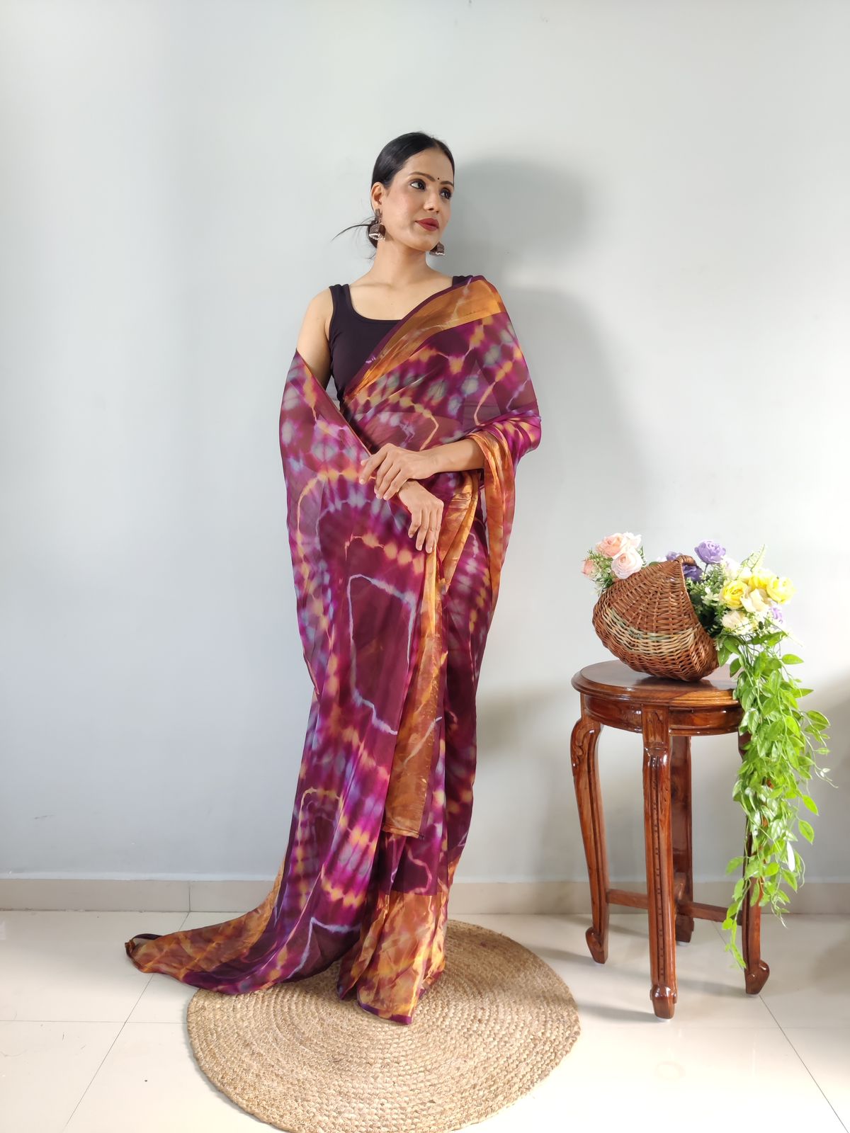 One Minute Ready To Wear VioletSun Floral Pure Soft Georgette Silk Saree