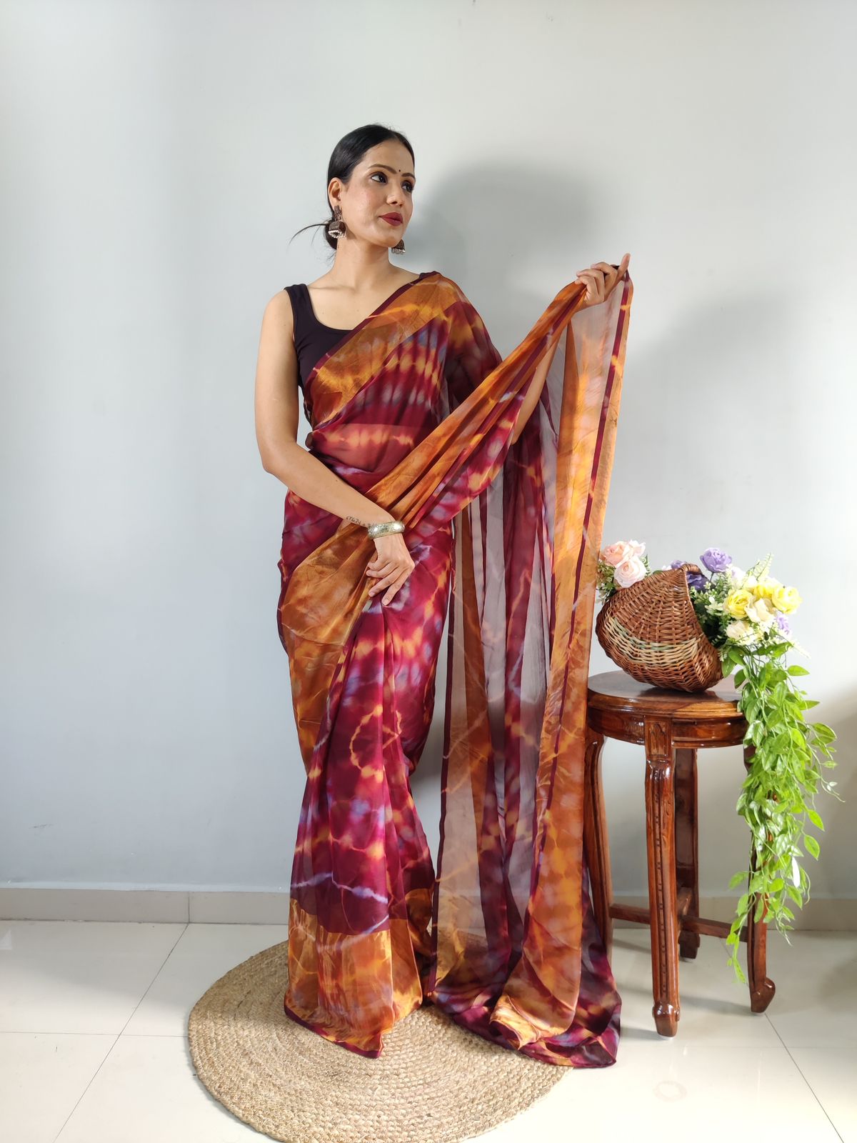 One Minute Ready To Wear VioletSun Floral Pure Soft Georgette Silk Saree