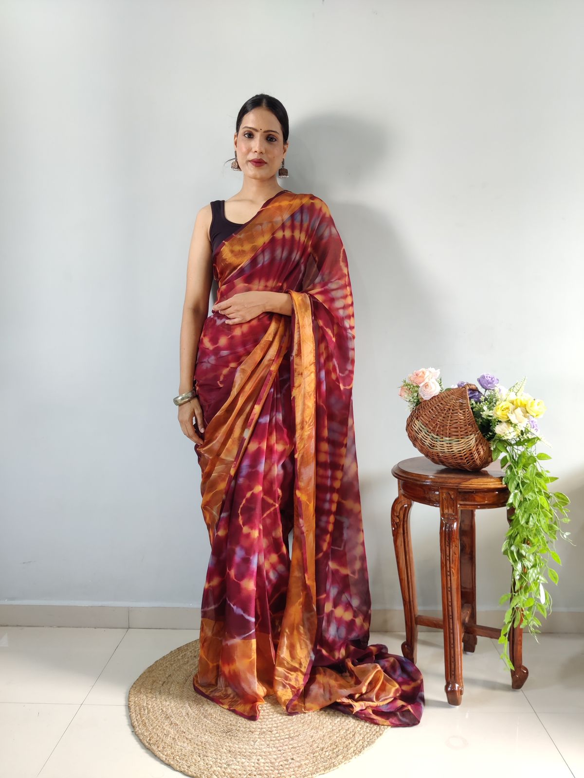 One Minute Ready To Wear VioletSun Floral Pure Soft Georgette Silk Saree