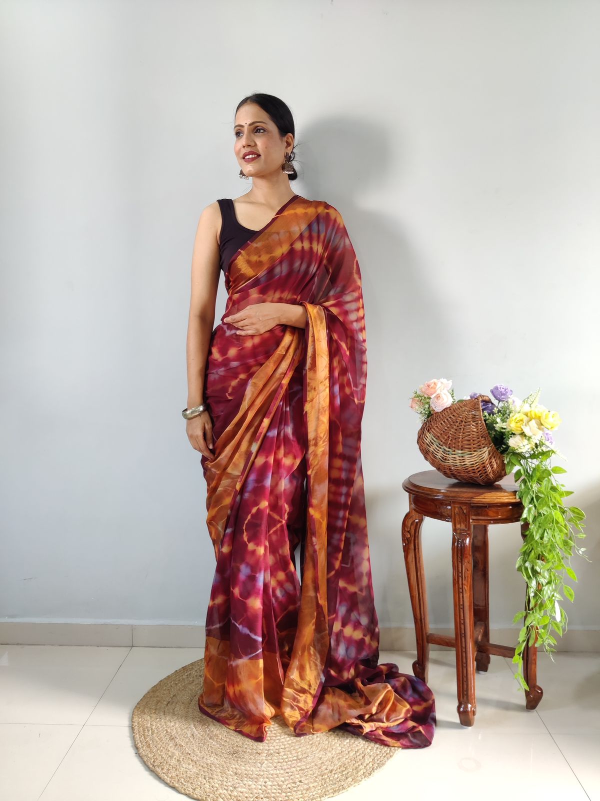 One Minute Ready To Wear VioletSun Floral Pure Soft Georgette Silk Saree