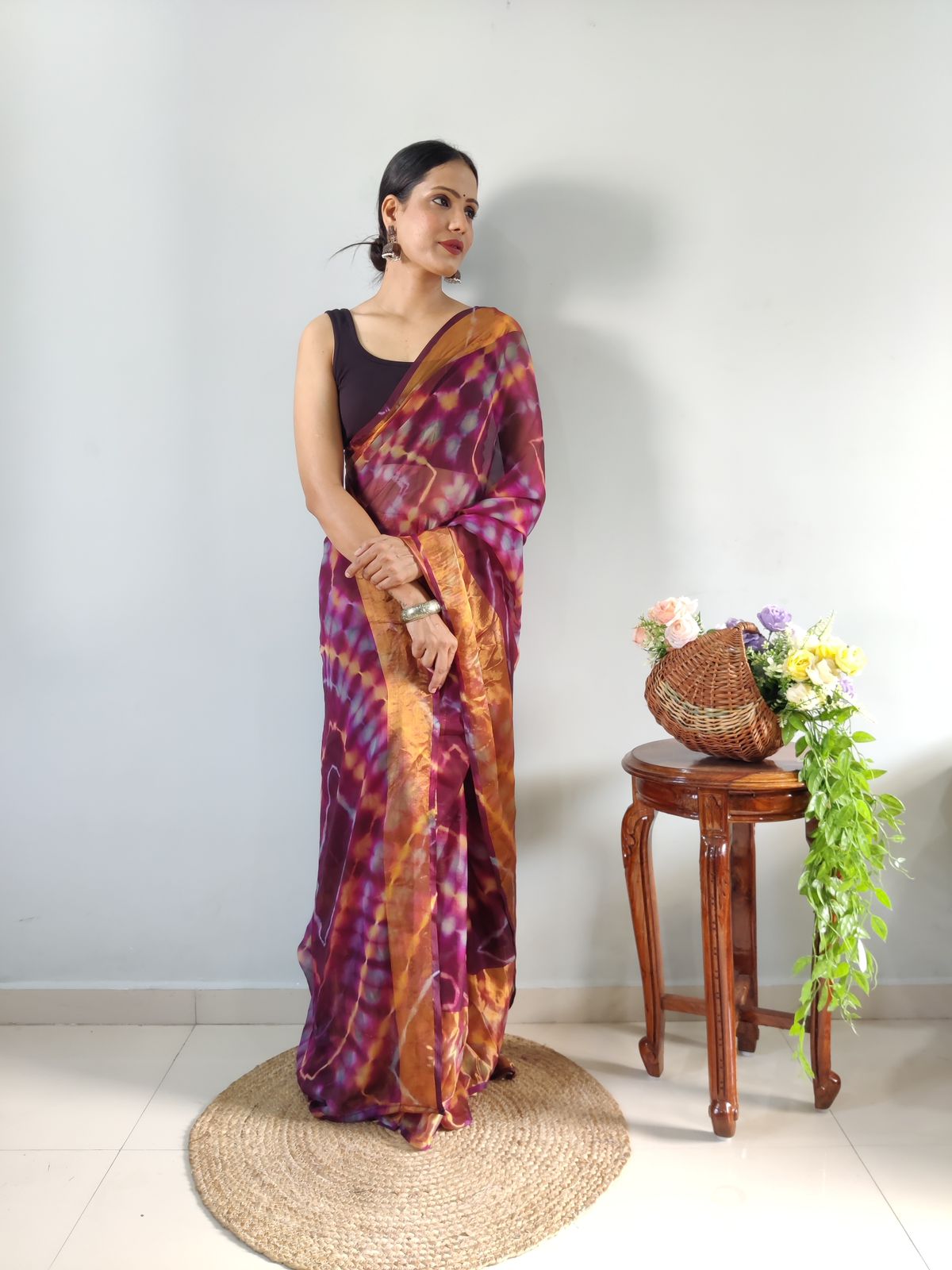 One Minute Ready To Wear VioletSun Floral Pure Soft Georgette Silk Saree