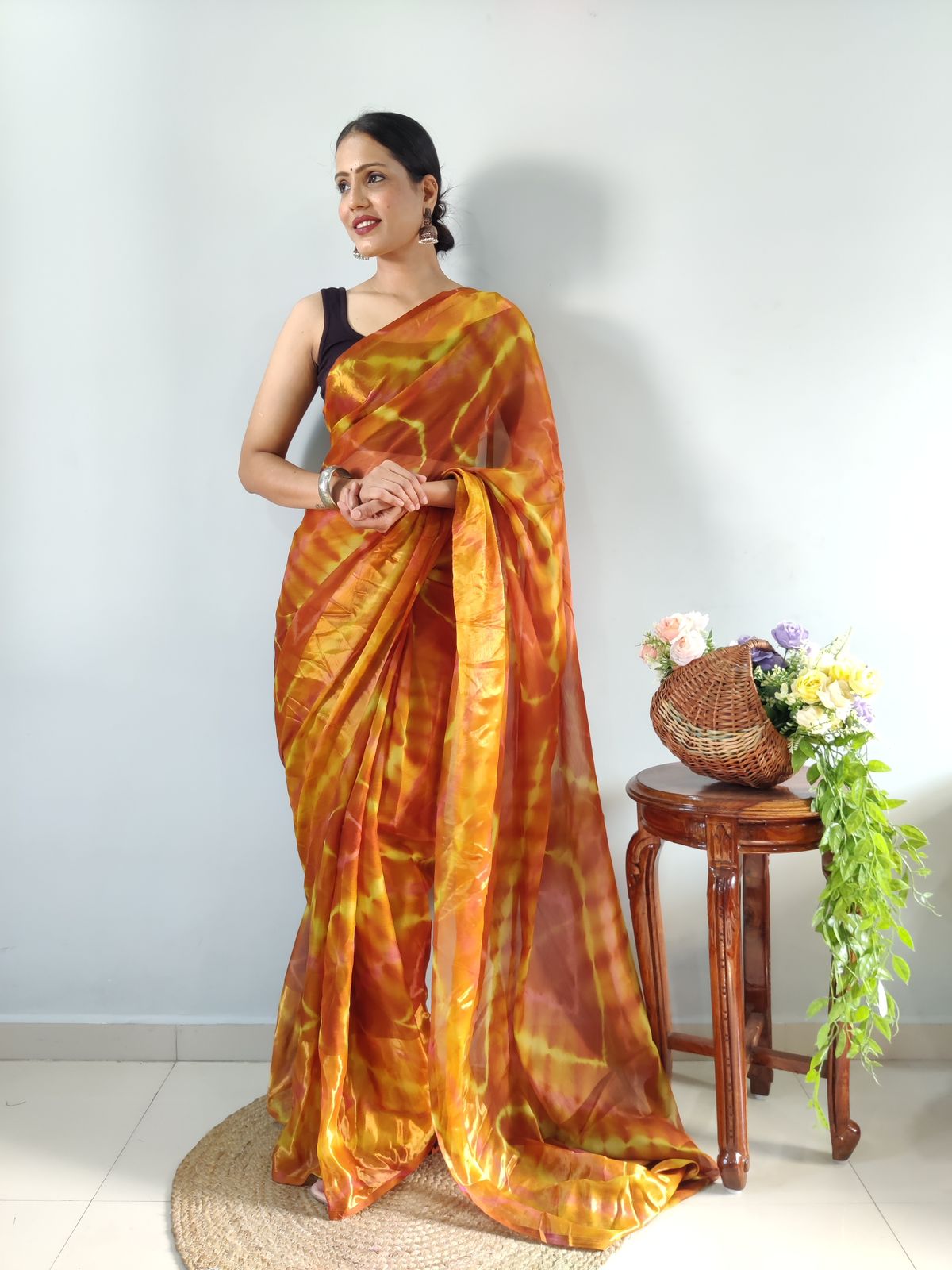 One Minute Ready To Wear Golden Harvest Floral Pure Soft Georgette Silk Saree