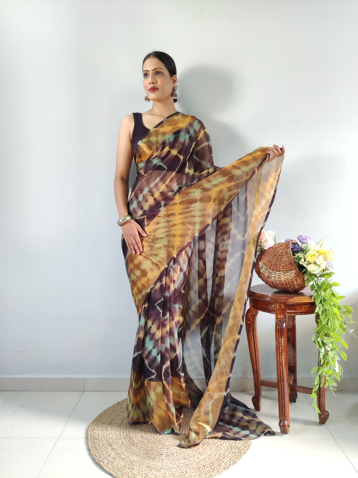 One Minute Ready To Wear Divine Drapery Floral Pure Soft Georgette Silk Saree