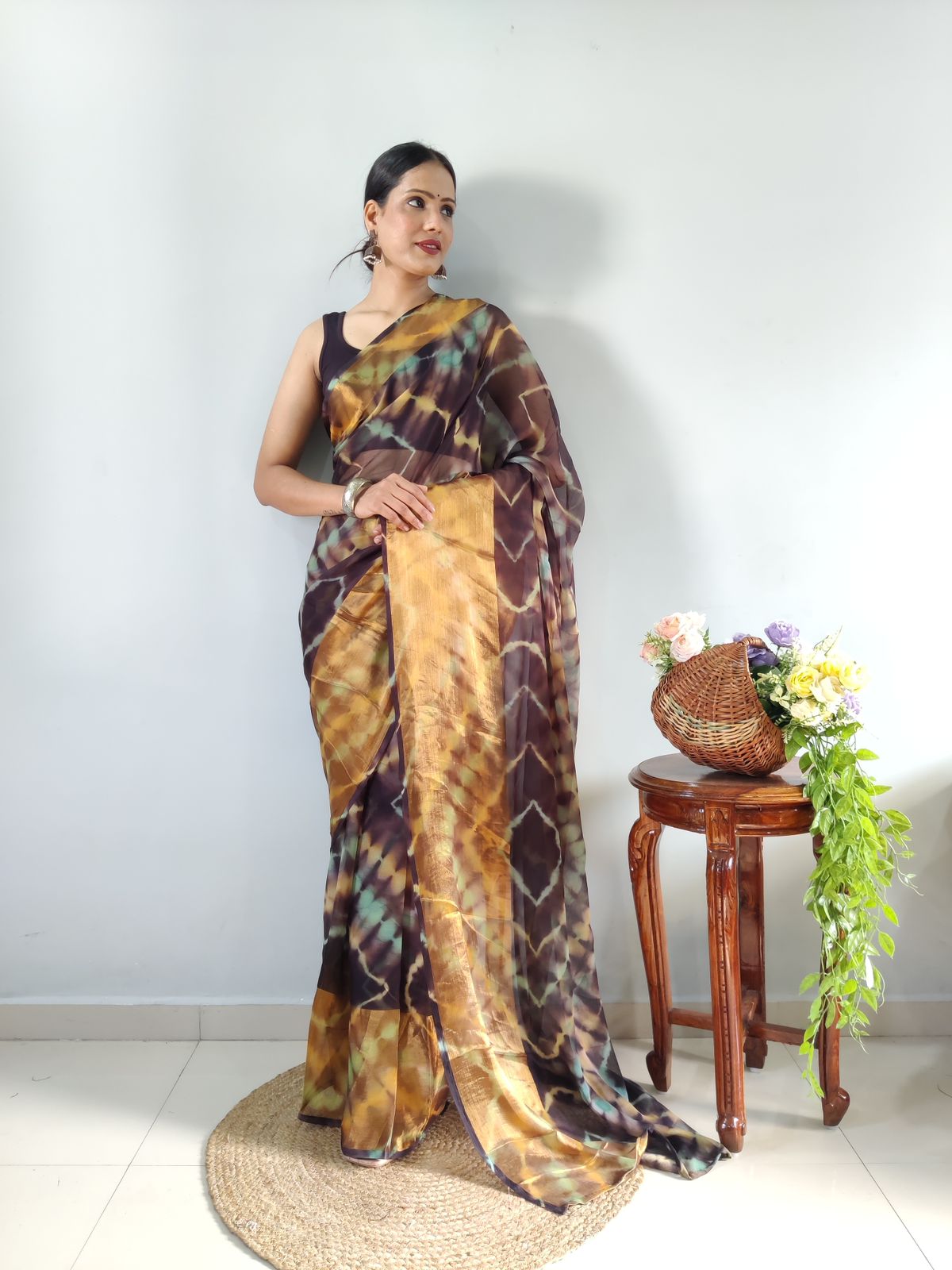 One Minute Ready To Wear Divine Drapery Floral Pure Soft Georgette Silk Saree