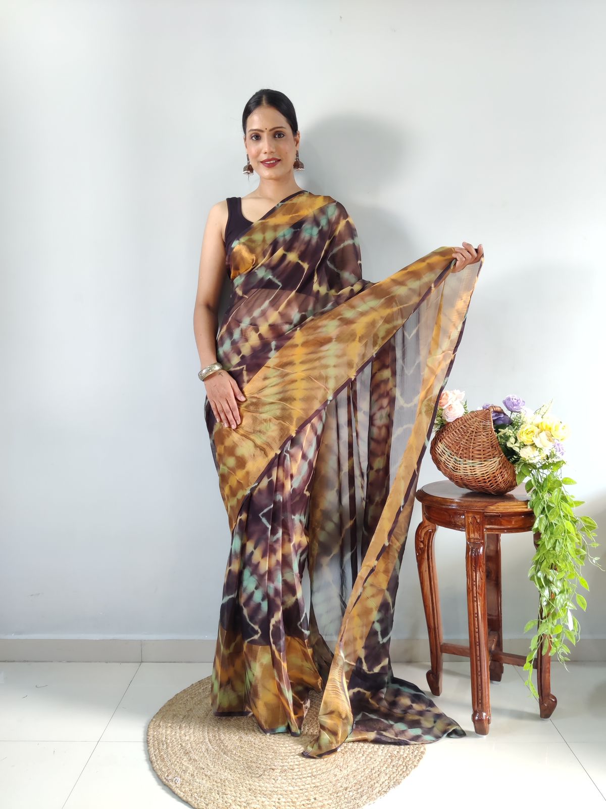 One Minute Ready To Wear Divine Drapery Floral Pure Soft Georgette Silk Saree