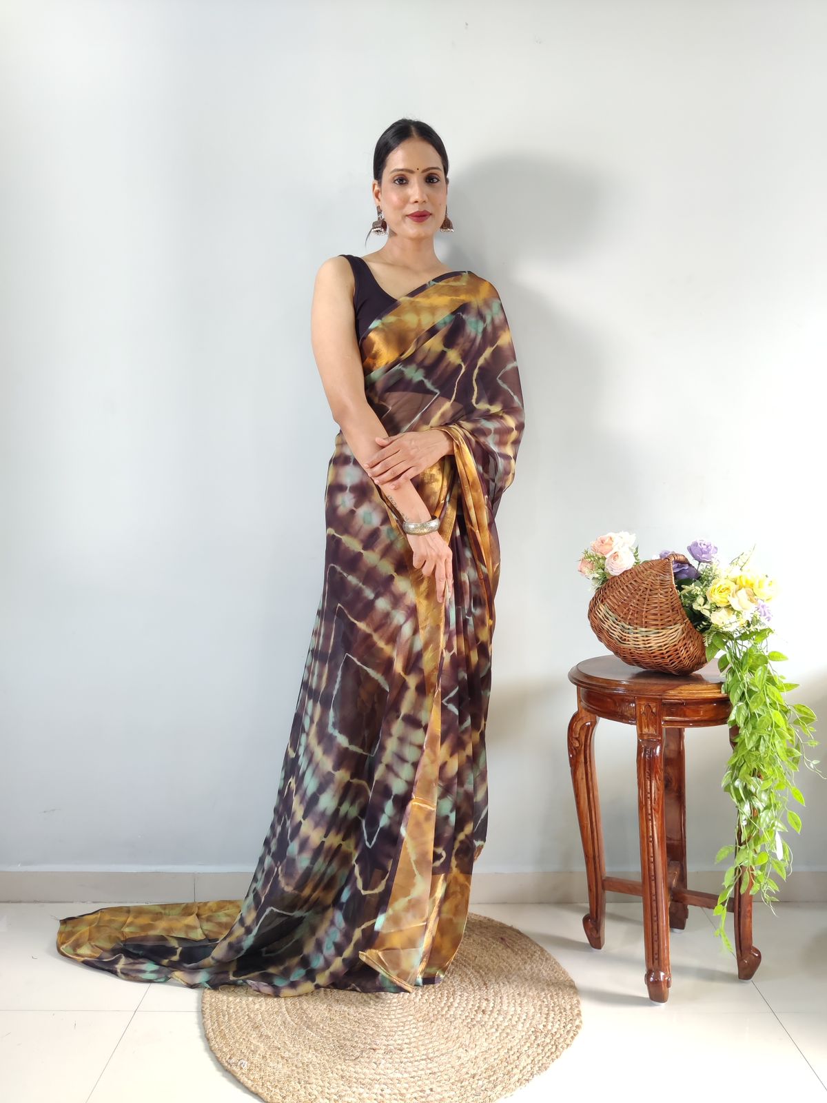 One Minute Ready To Wear Divine Drapery Floral Pure Soft Georgette Silk Saree