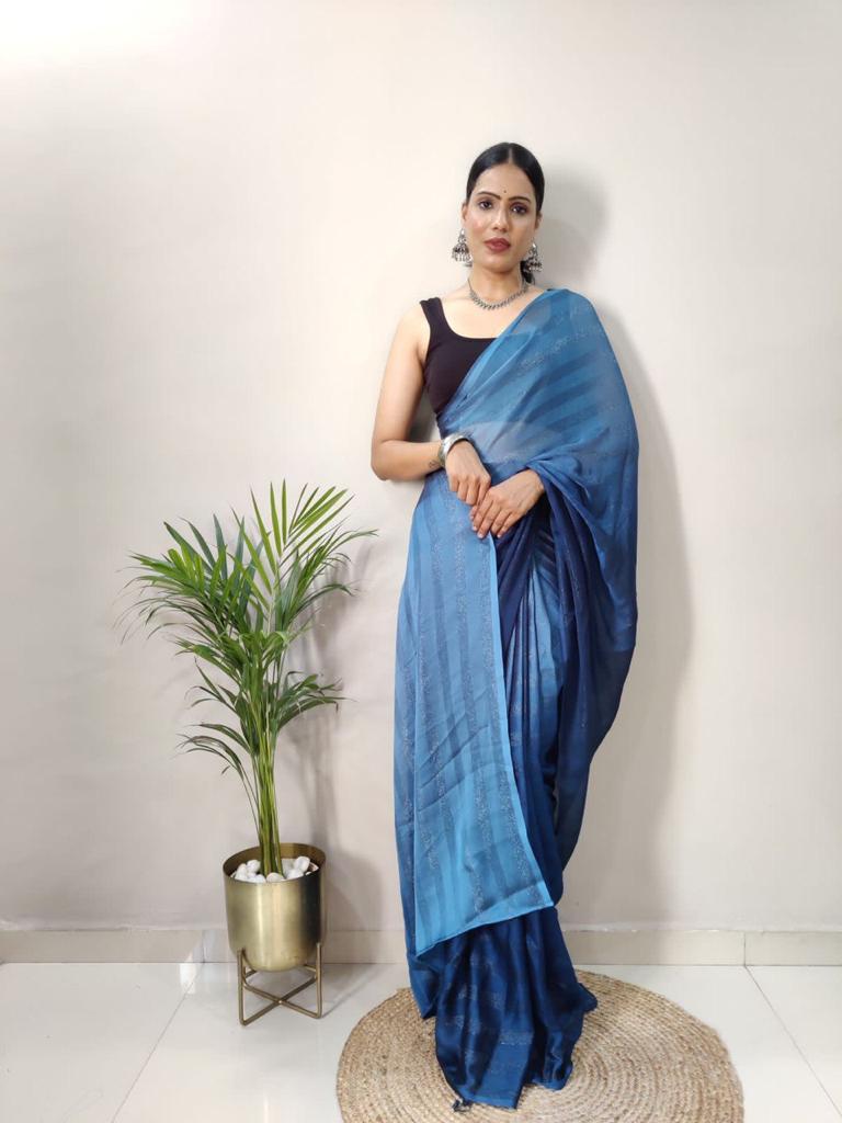 One Minute Ready To Wear Blue Shade Saree- Blue Berry Divashree