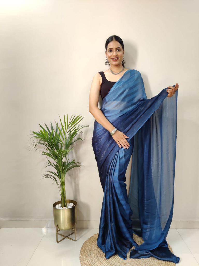 One Minute Ready To Wear Blue Shade Saree- Blue Berry Divashree