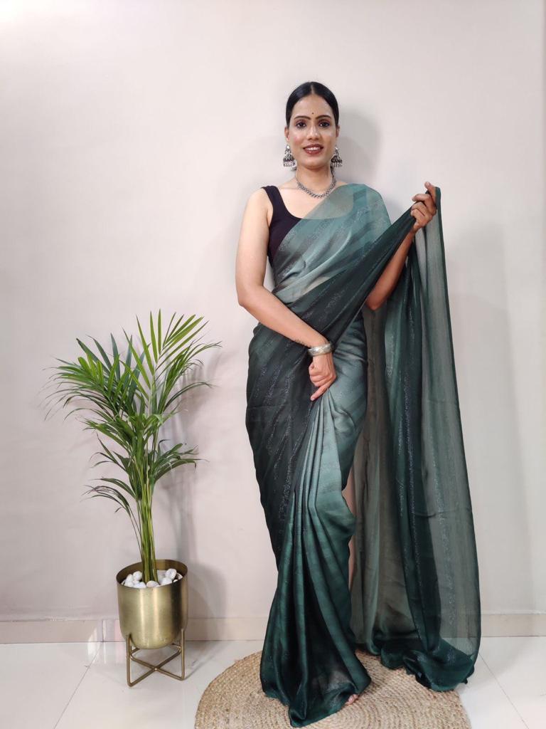 One Minute Ready To Wear Dark Green Shade Saree – Green Cherry Divashree