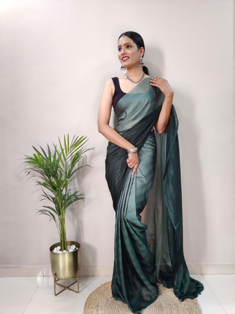 One Minute Ready To Wear Dark Green Shade Saree – Green Cherry Divashree