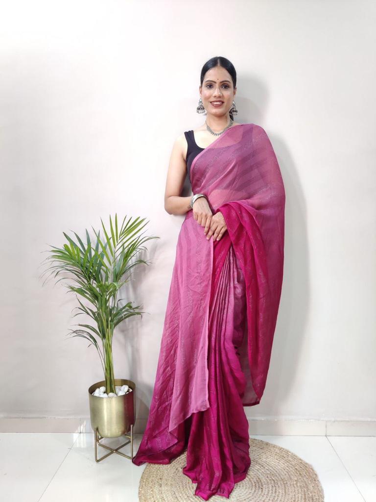 One Minute Ready To Wear Pink Shade Saree – Pink Cherry Divashree