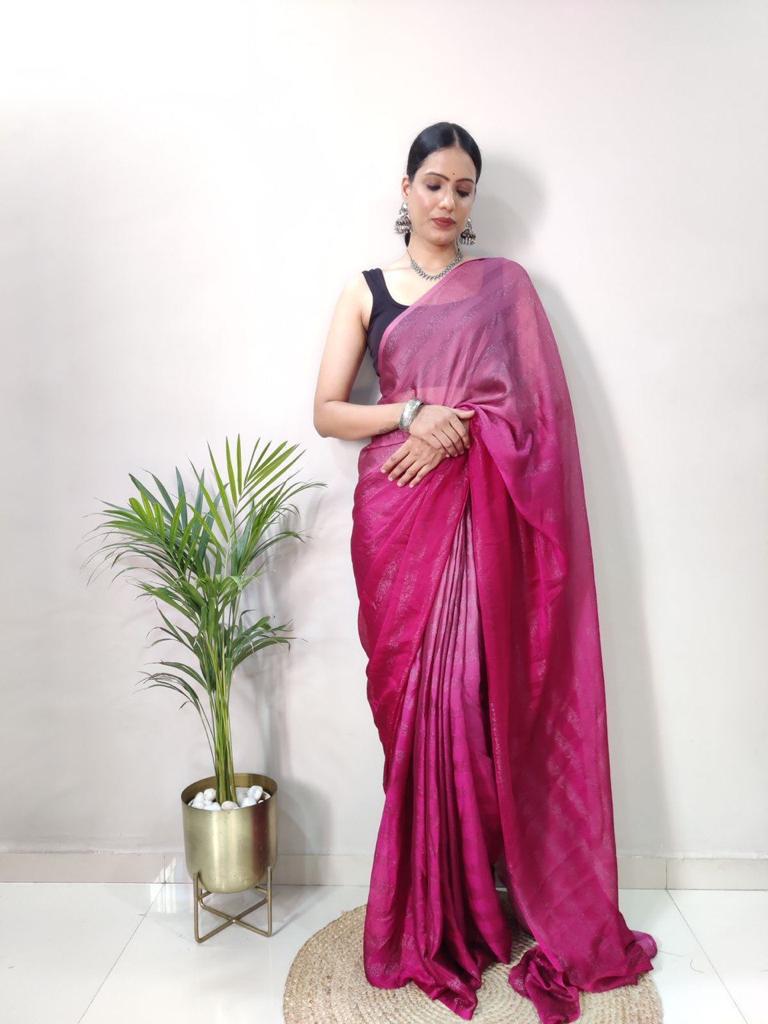 One Minute Ready To Wear Pink Shade Saree – Pink Cherry Divashree