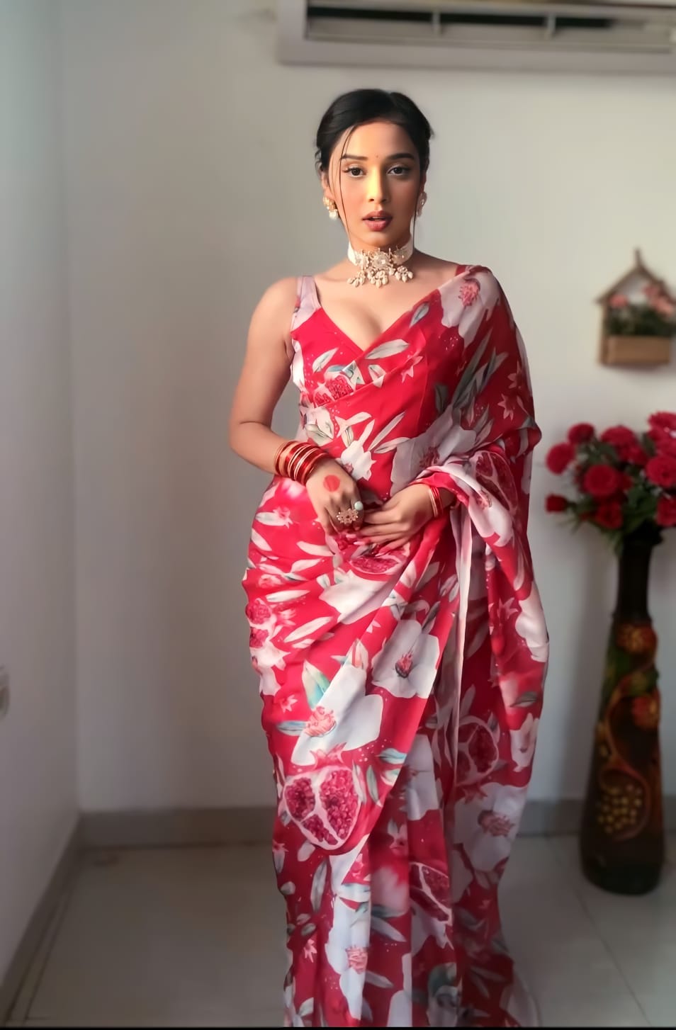 One Minute Ready To Wear Ruby Scarlet Grace Georgette Silk Saree